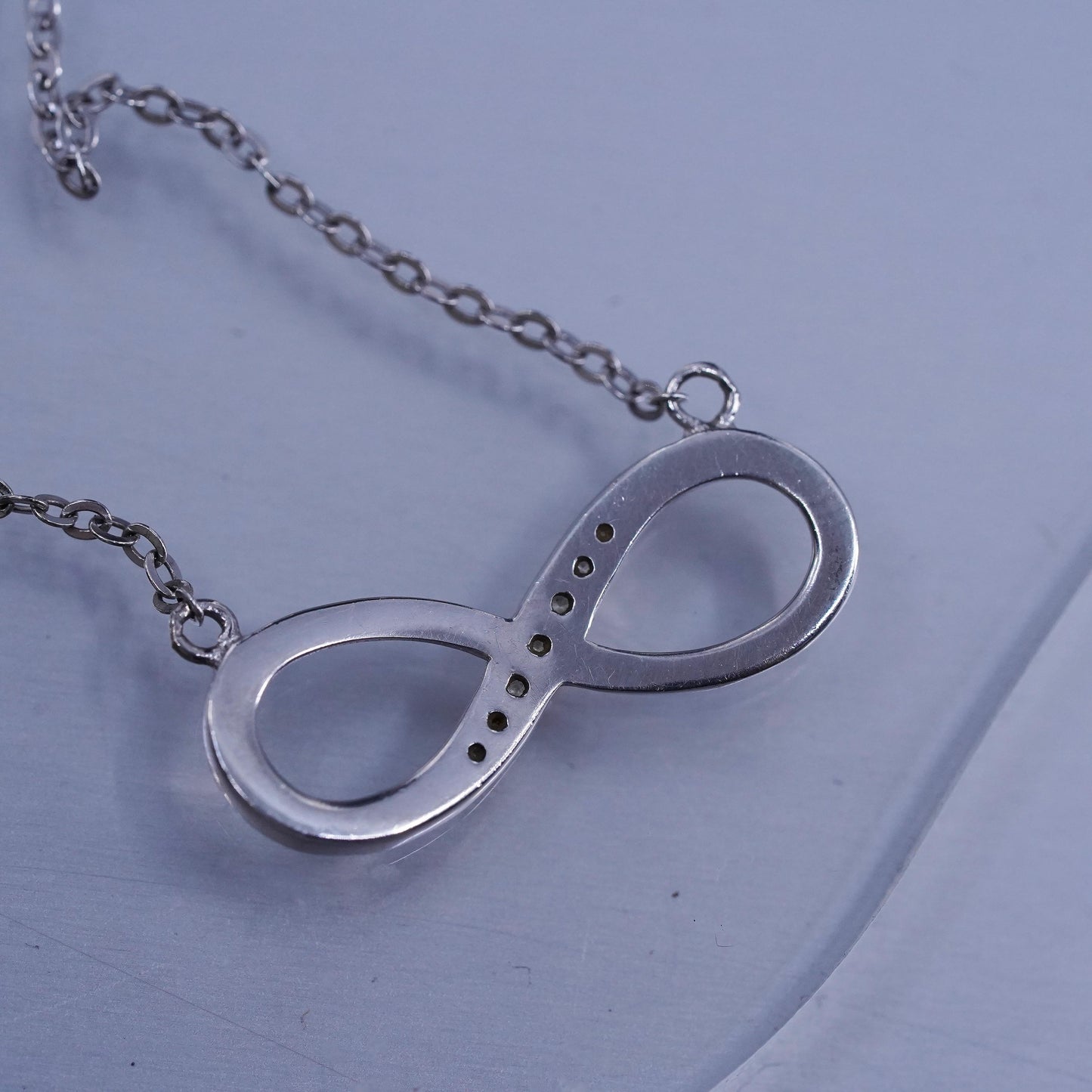 18”, vintage Sterling 925 silver circle pendant necklace infinity pendant Cz