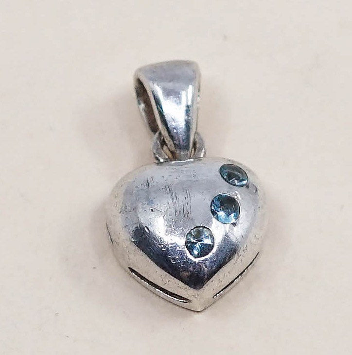 VTG sterling silver pendant, 925 silver heart pendant with crystal