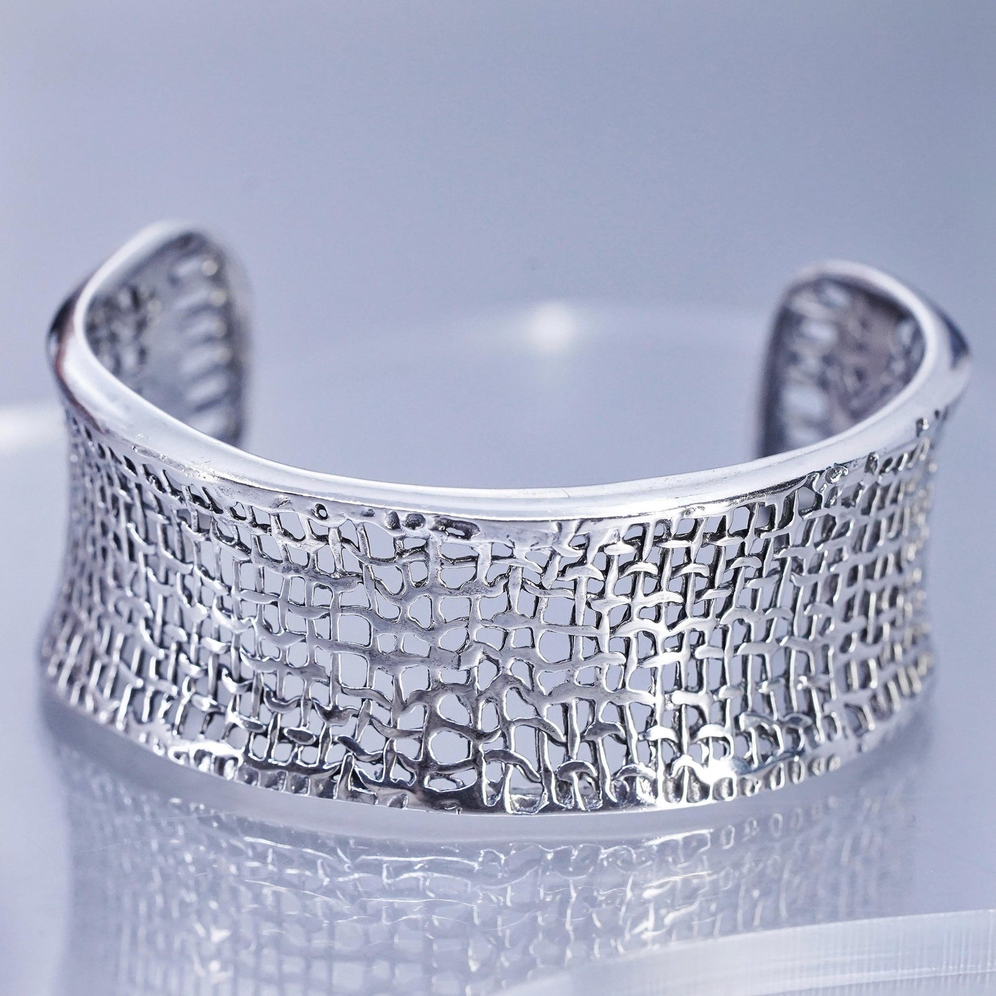 6.5”, Silpada 925 Sterling Silver Woven Mesh Open Cuff Bracelet Vintage