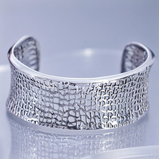 6.5”, Silpada 925 Sterling Silver Woven Mesh Open Cuff Bracelet Vintage