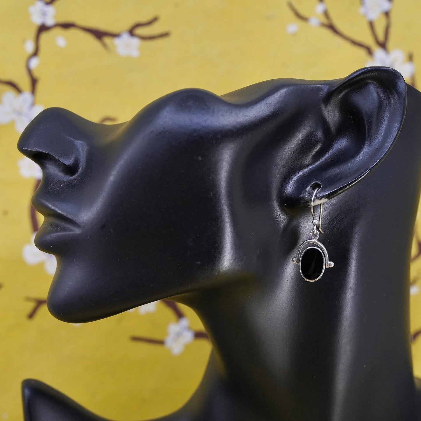 VTG Boma Sterling silver handmade earrings,double sided 925 oval dangles onyx