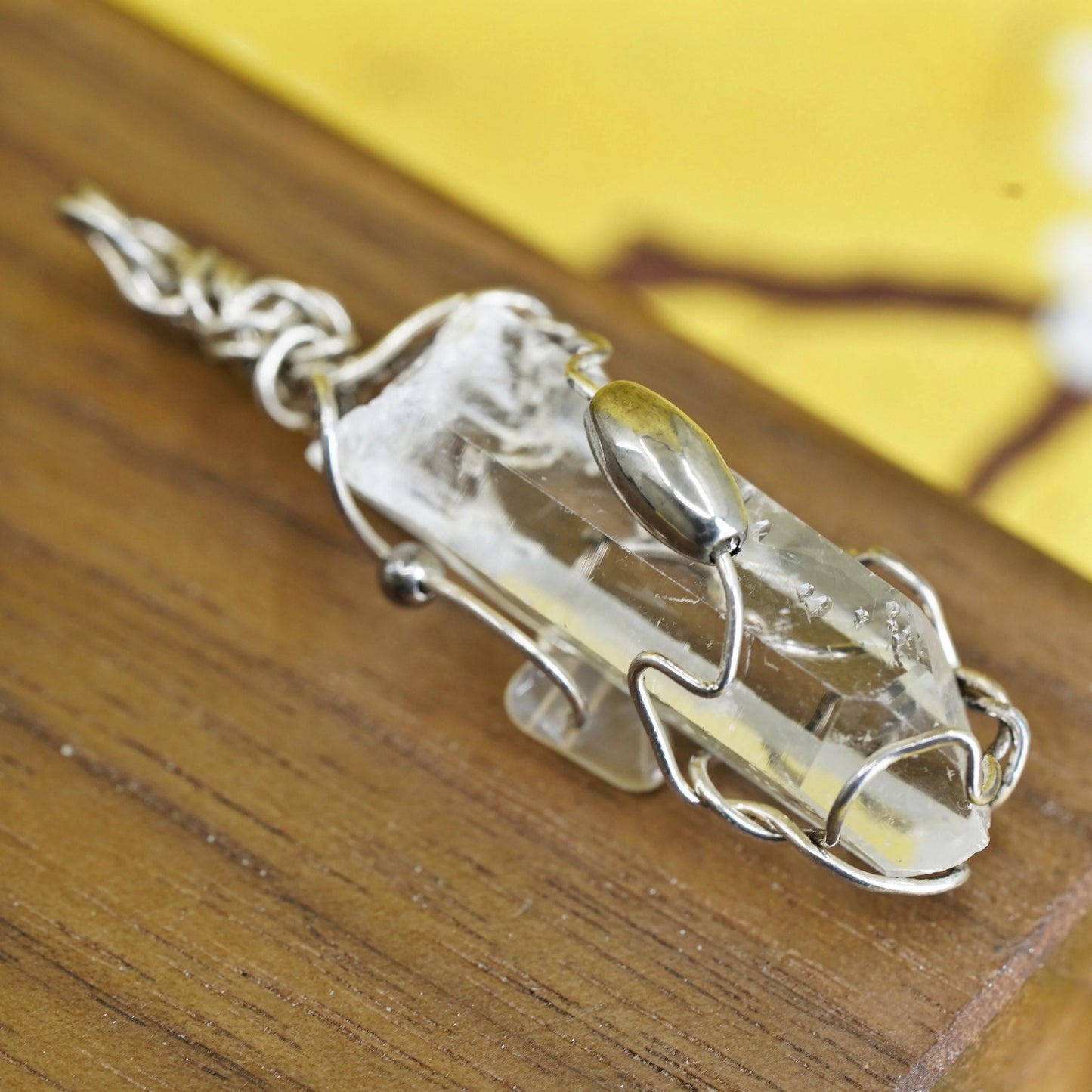 Vintage sterling 925 silver handmade healing crystal wired pendant