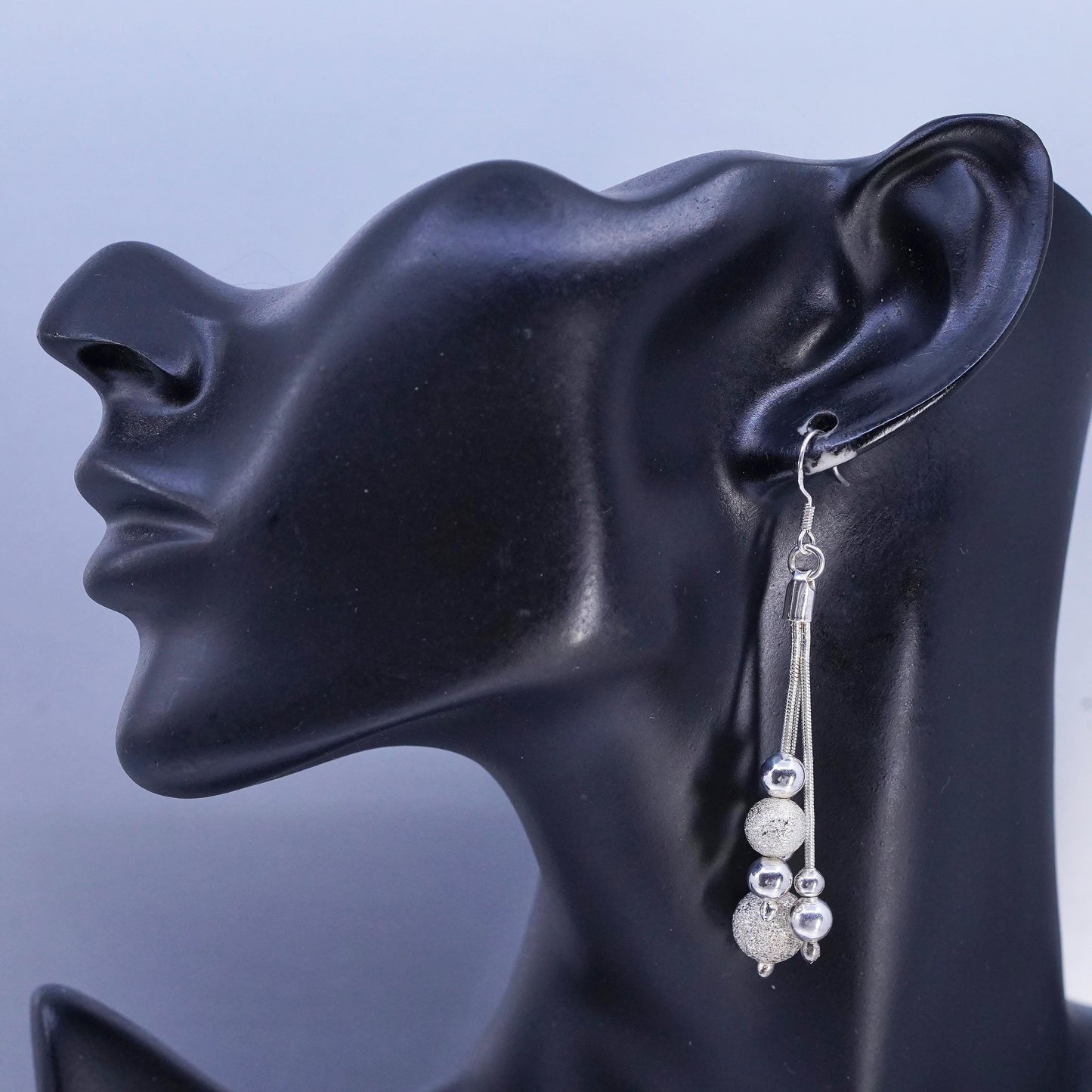 Vintage Sterling 925 silver snake chain fringe beads earrings