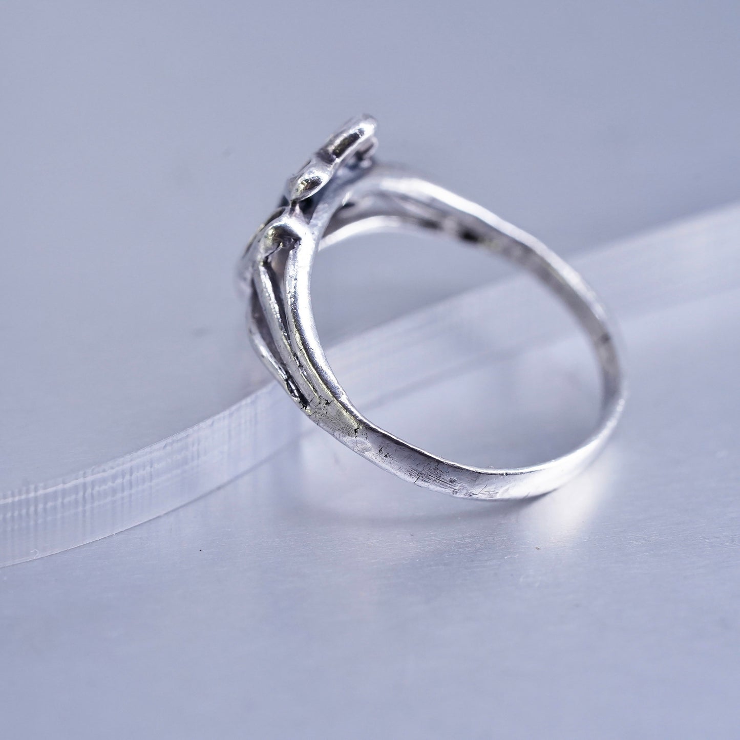 Size 7.5, southwestern Sterling 925 silver wedding ring, heart stackable band