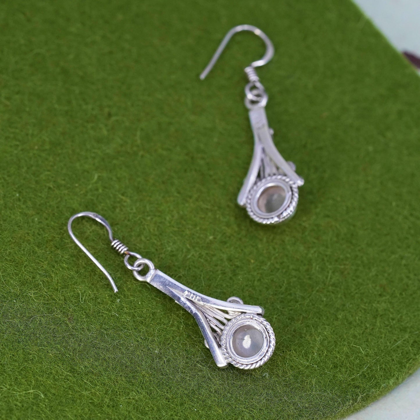 Vintage Sterling 925 silver handmade earrings with pink quartz and beads