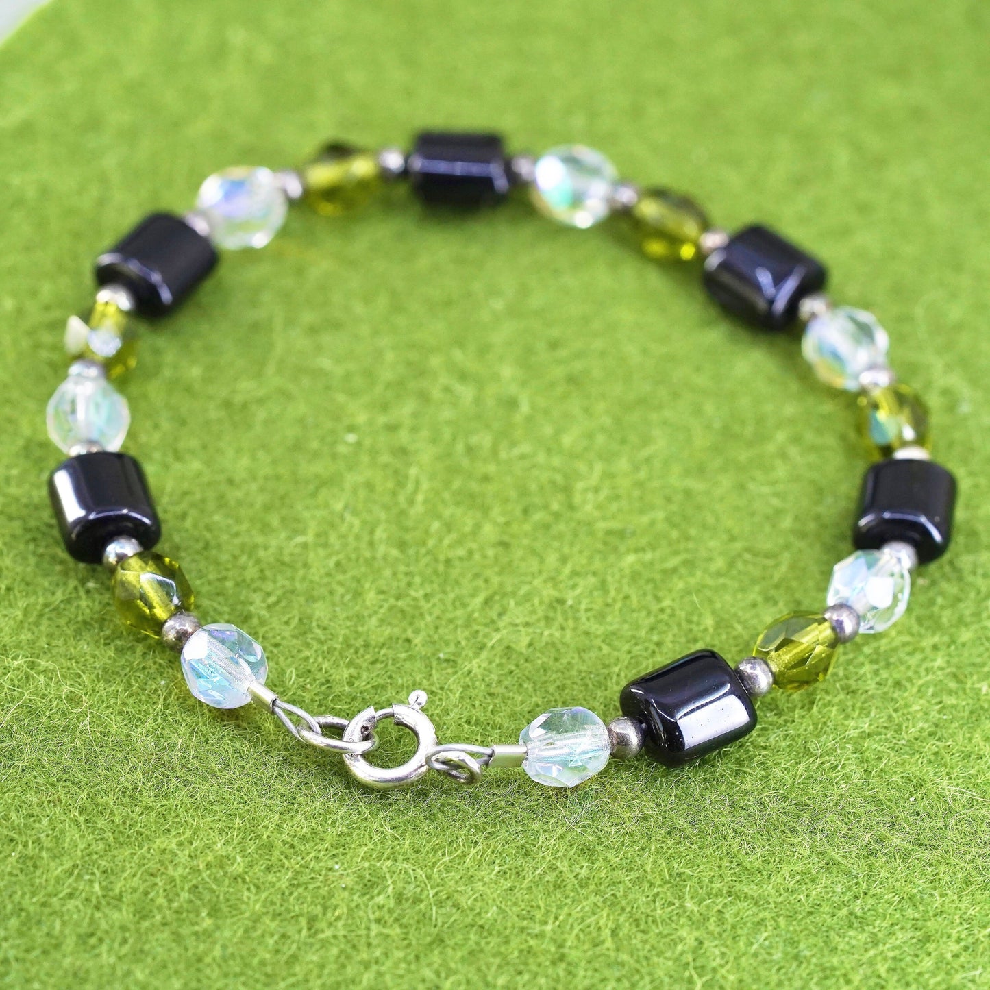 7", Sterling silver bracelet, 925 silver clasp with colorful crystal beads