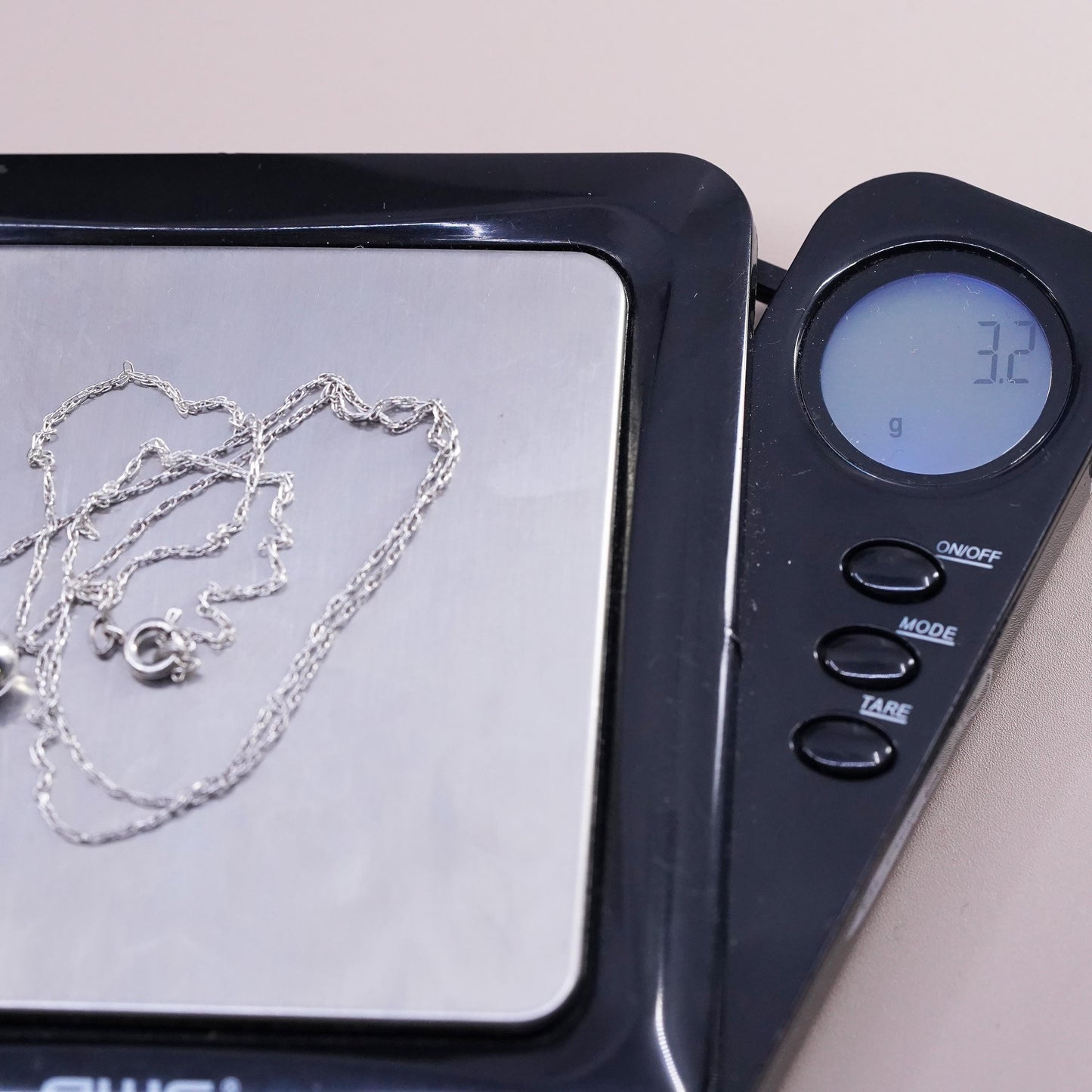 18" 1mm, vintage Sterling silver necklace, 925 Singapore chain heart cz pendant