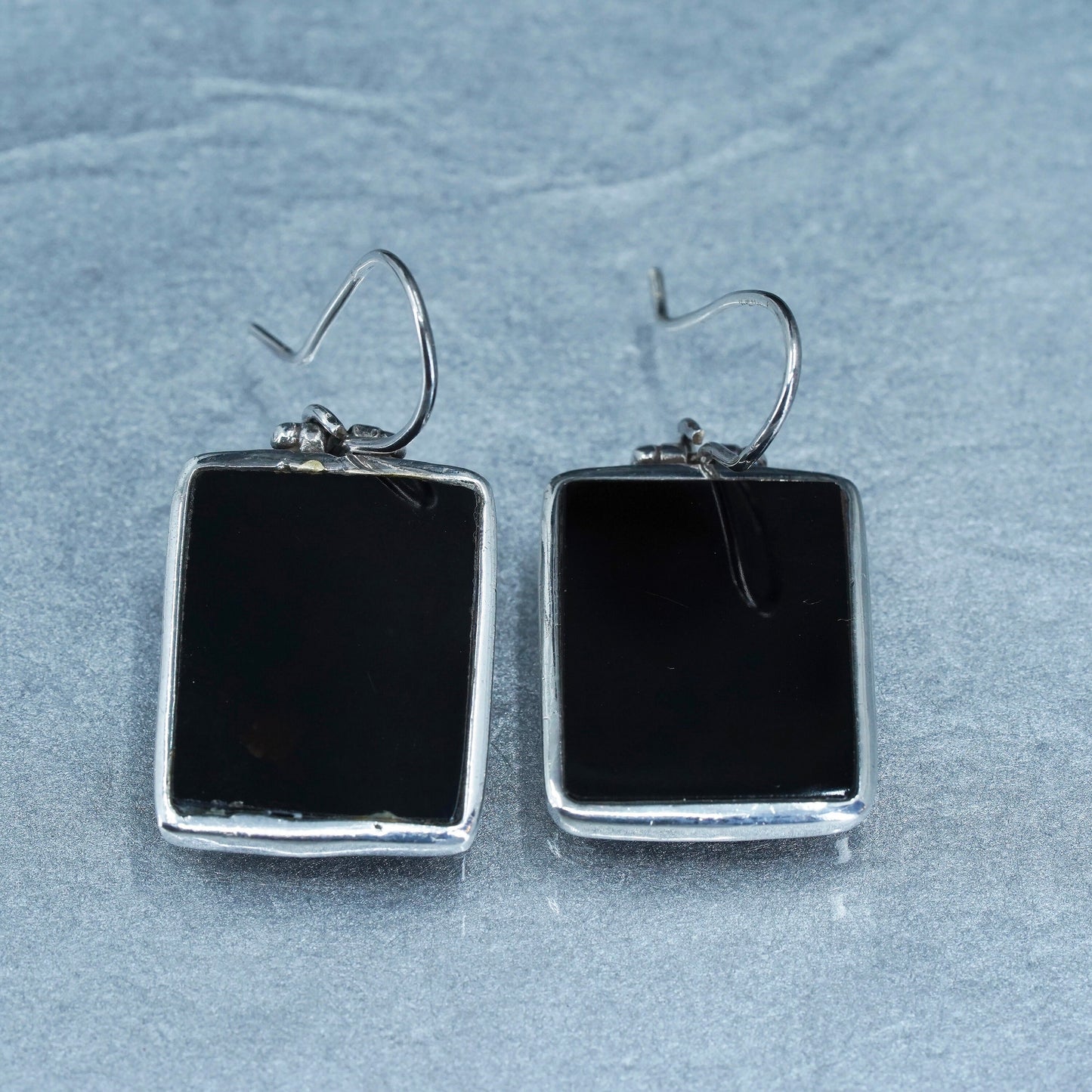 Vintage Sterling 925 silver handmade earrings with rectangular black onyx