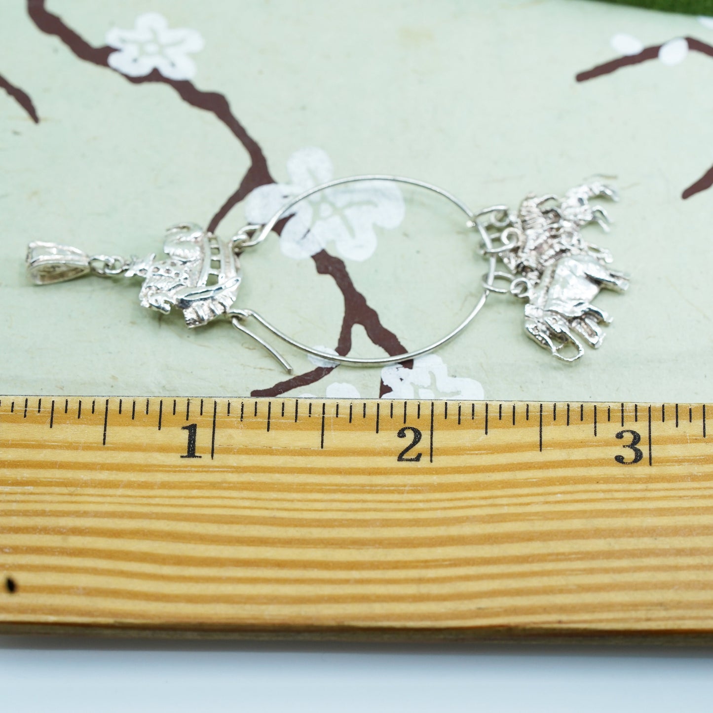 Vintage sterling silver pendant, 925 Noah’s Ark boat charm with zebra elephant