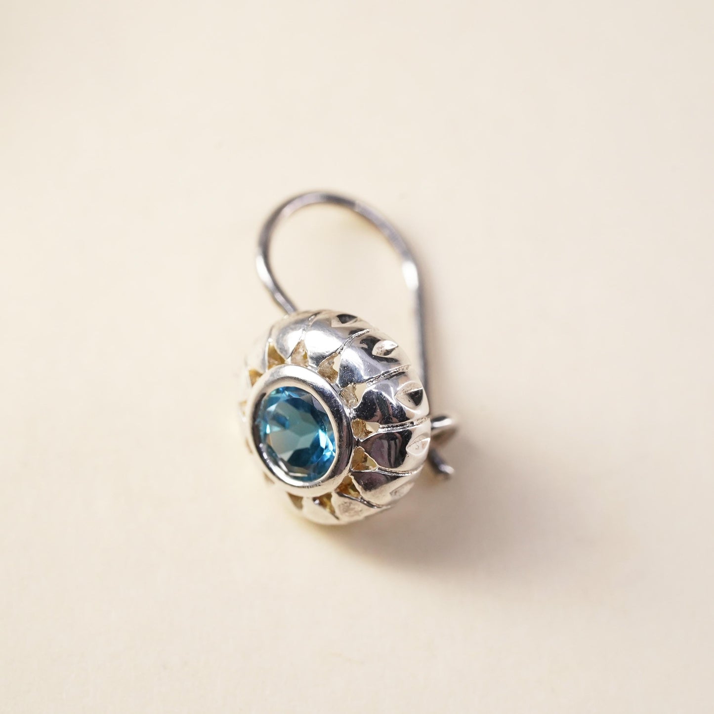 Southwestern sterling silver 925 handmade single earring with topaz lever back
