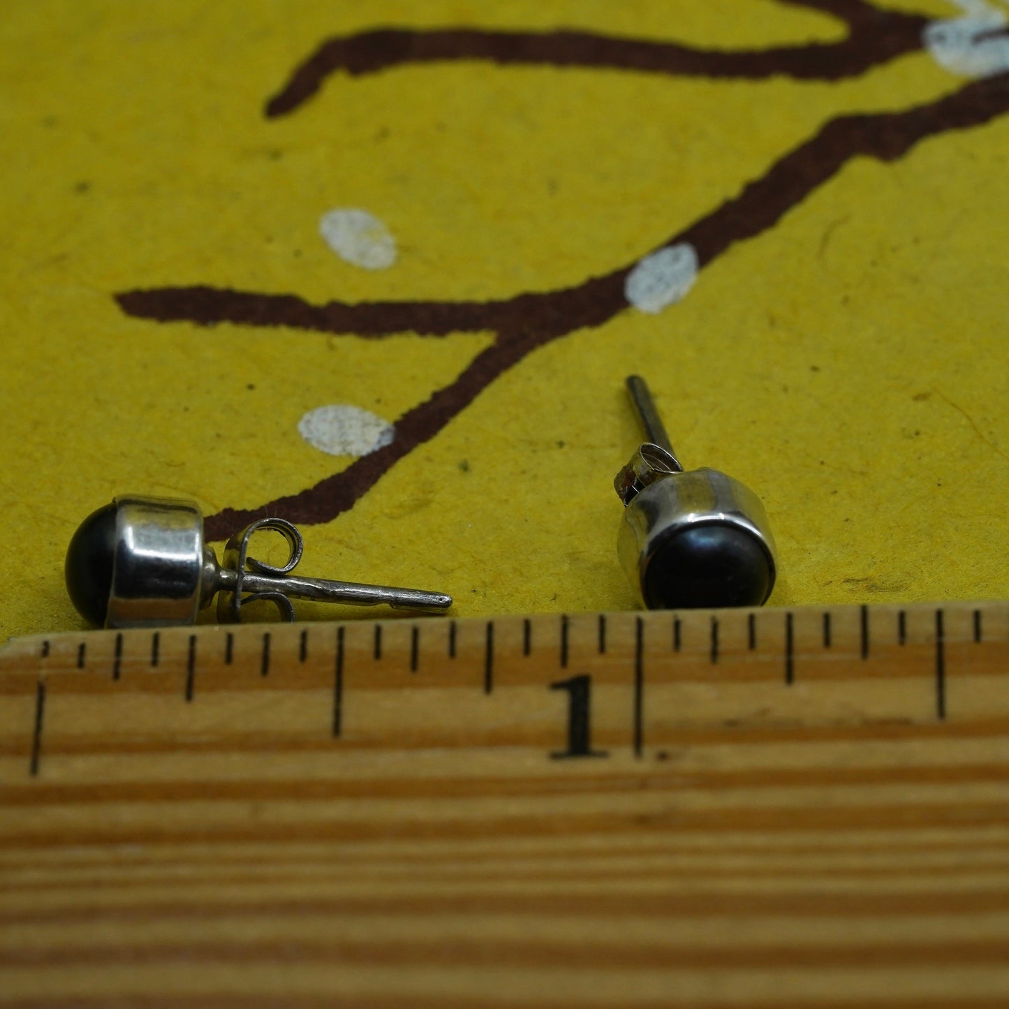 Vintage Sterling silver handmade earrings, 925 black pearl studs