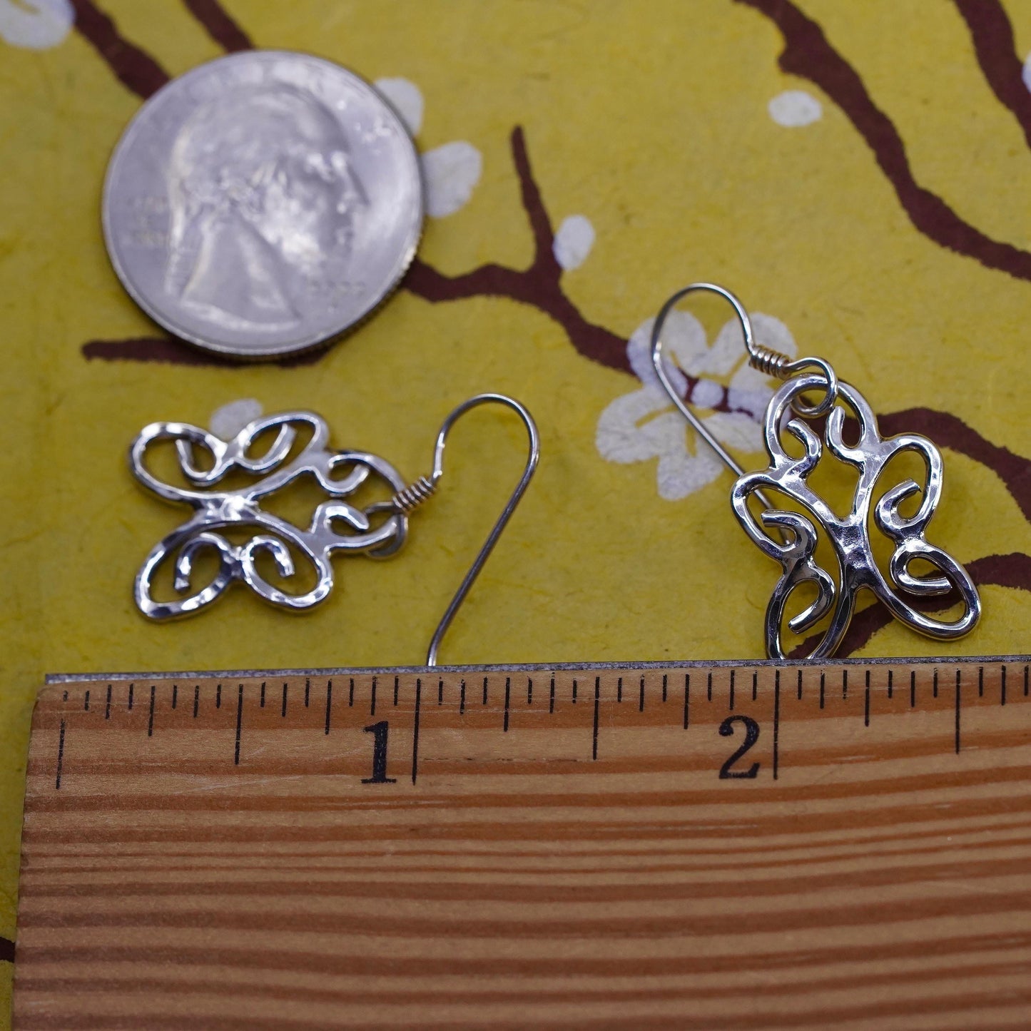 Vintage Sterling silver handmade earrings, 925 filigree butterfly