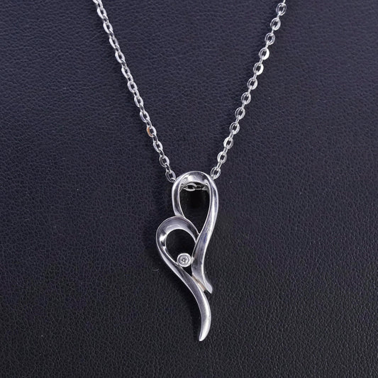 18", vintage Sterling 925 silver flatten circle necklace diamond heart pendants