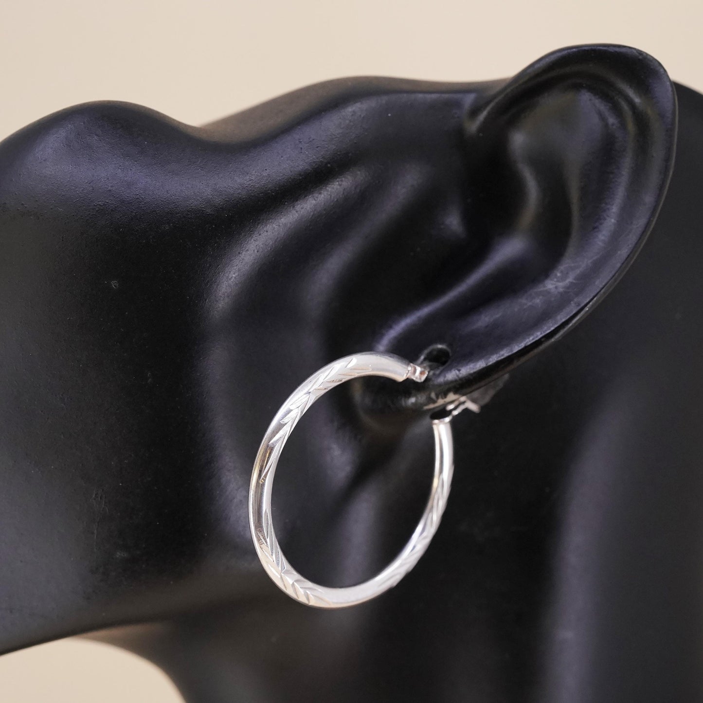 1.5", Vintage sterling 925 silver loop single earring, textured primitive hoop