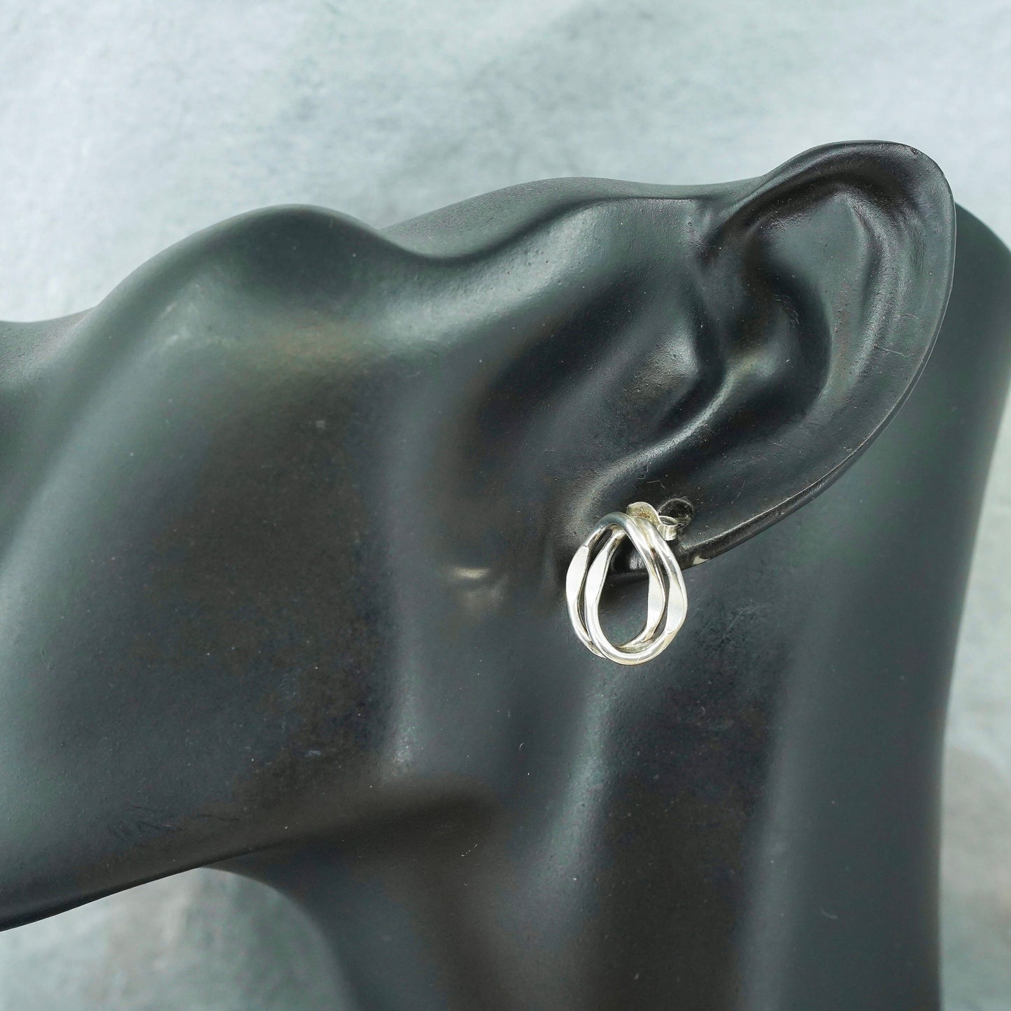 Vintage Sterling 925 silver handmade earrings, oval studs
