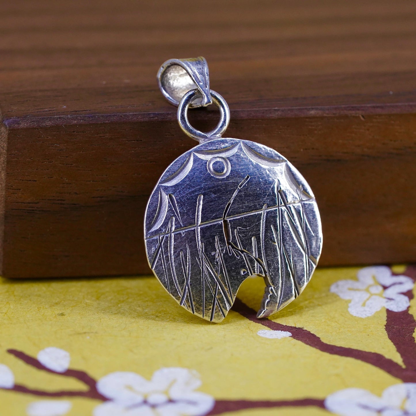 Native American Navajo Jerry Roan JR Sterling Silver pendant, 925 landscape