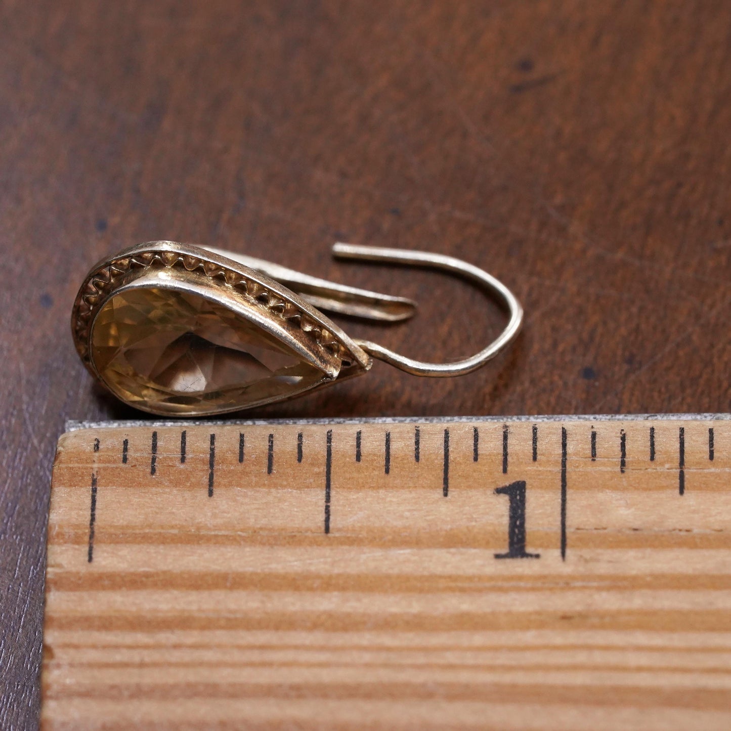 vermeil gold sterling silver 925 single teardrop citrine earring lever back