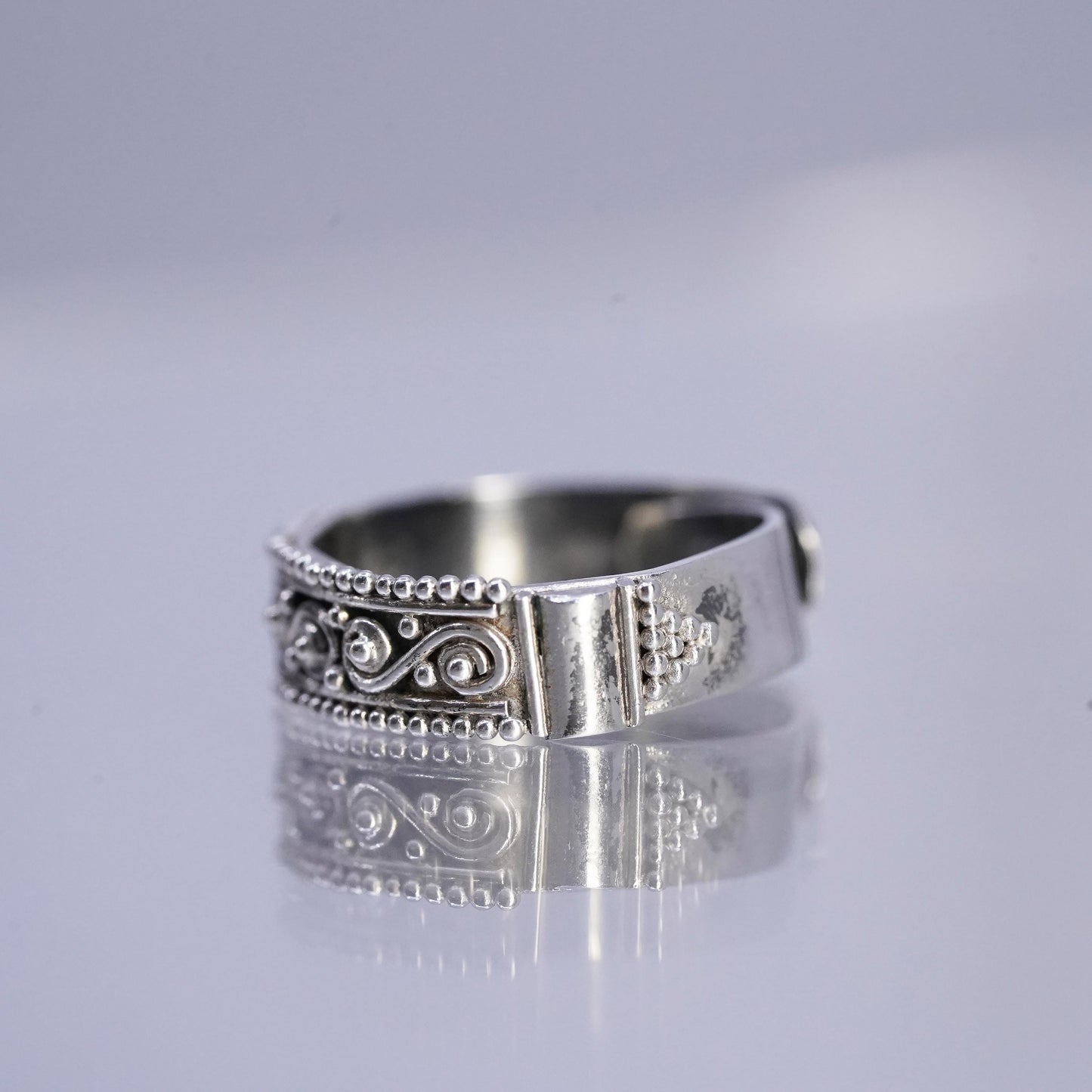 size adjustable, VTG Sterling Silver Handmade Ring, textured 925 Open End Band