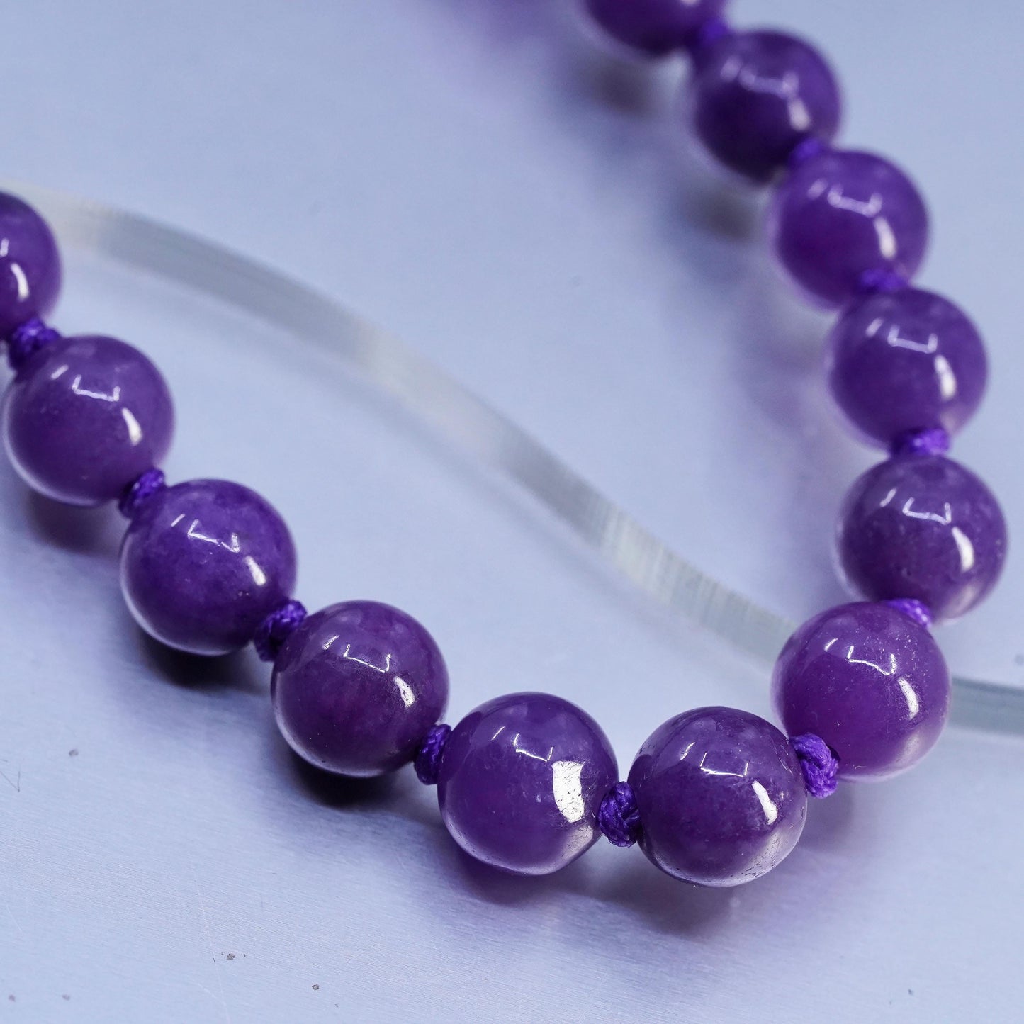 18", Vintage sterling 925 silver handmade necklace 9mm amethyst beads