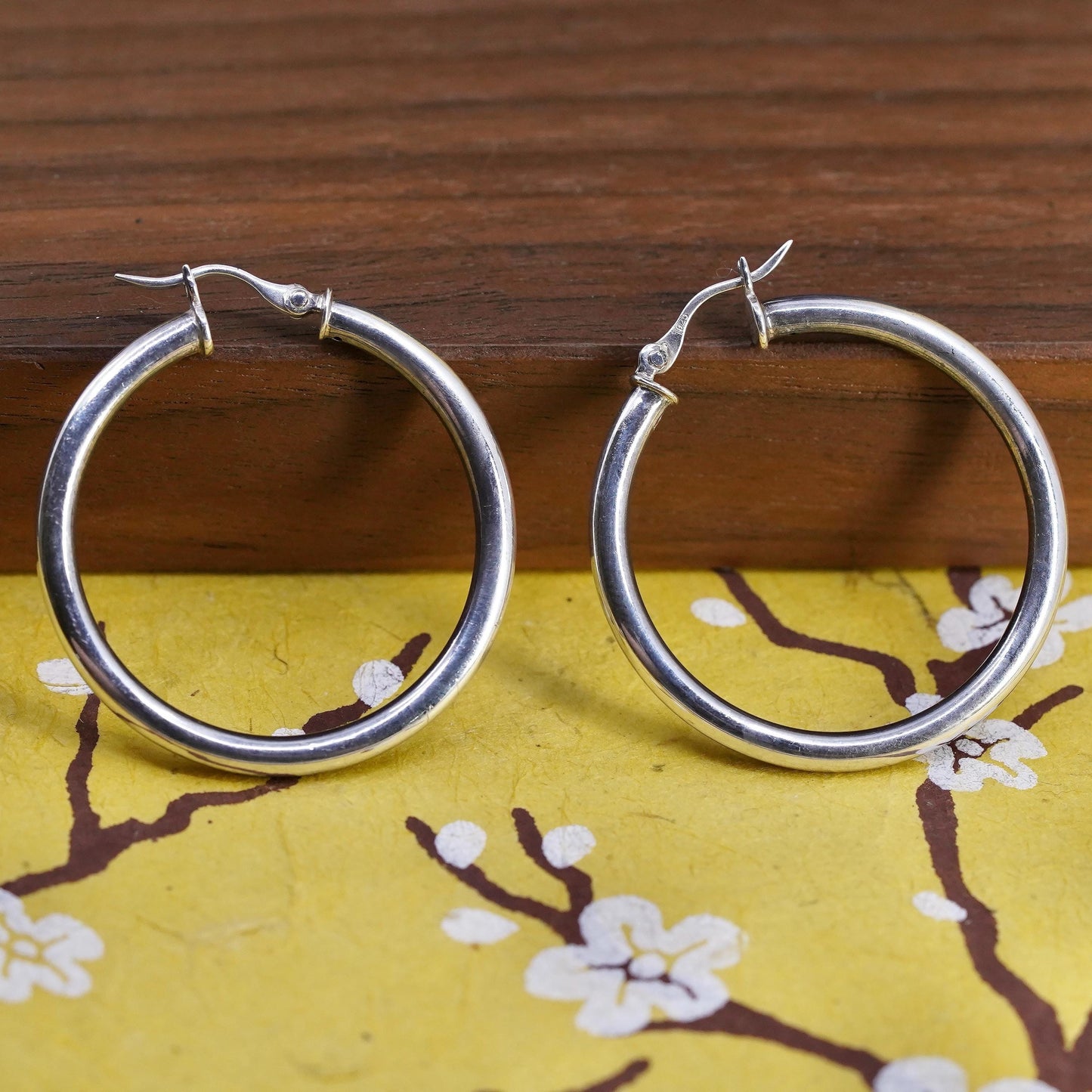 1.25", Vintage Sterling silver handmade earrings, 925 huggie hoops