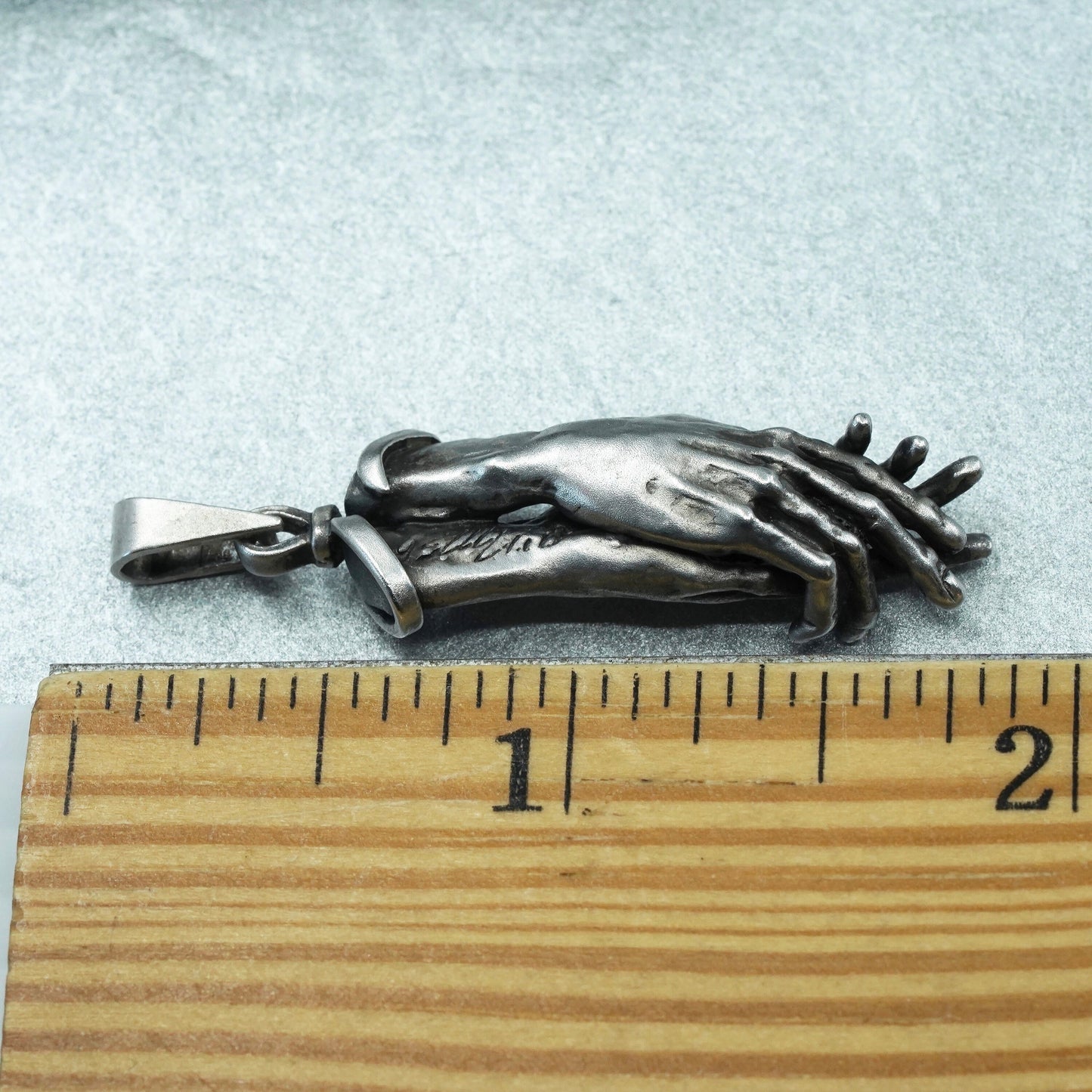 Vintage Italian matte Sterling 925 silver pendant, prayer hands