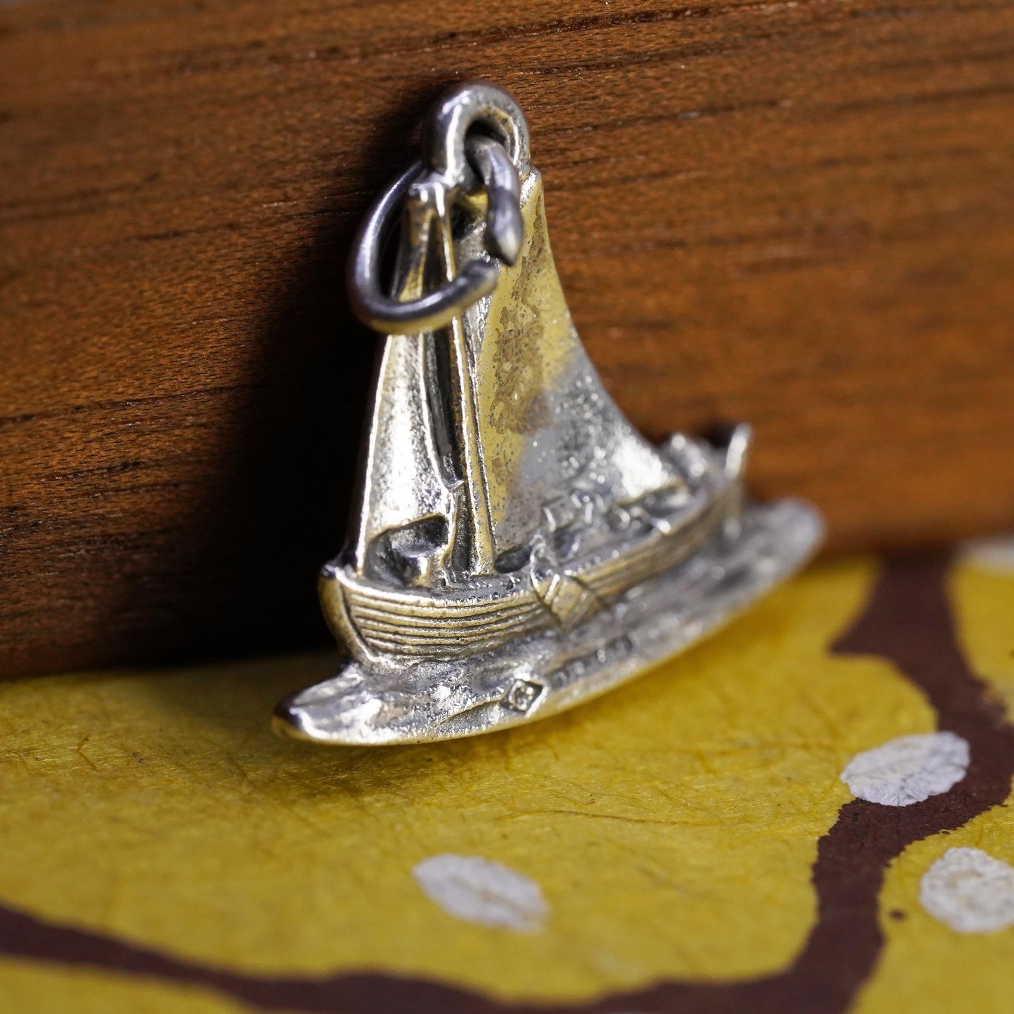 Vintage Sterling silver handmade charm, 925 sailing boat Shallop pendant