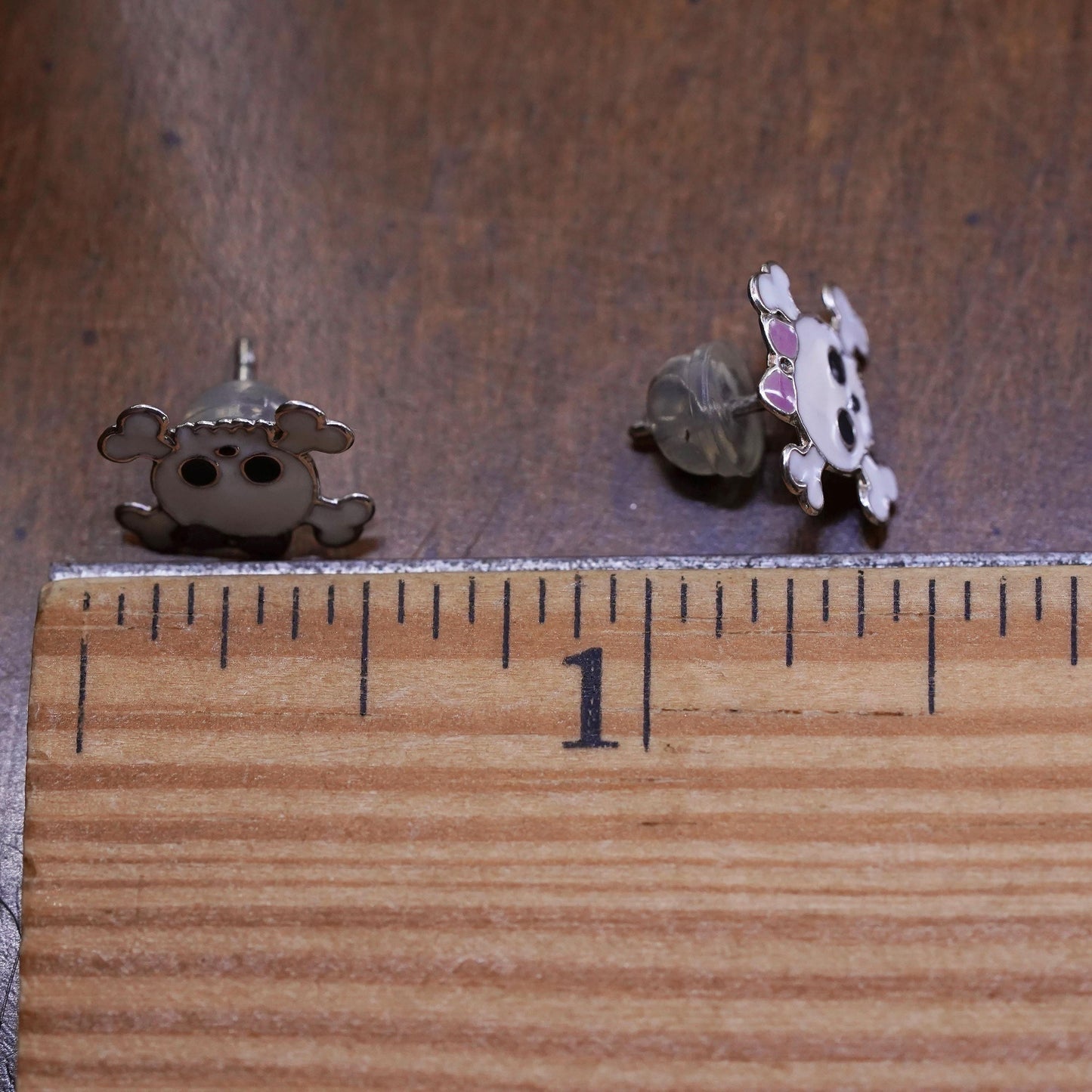 Vintage Sterling silver handmade earrings, 925 enamel skeleton studs