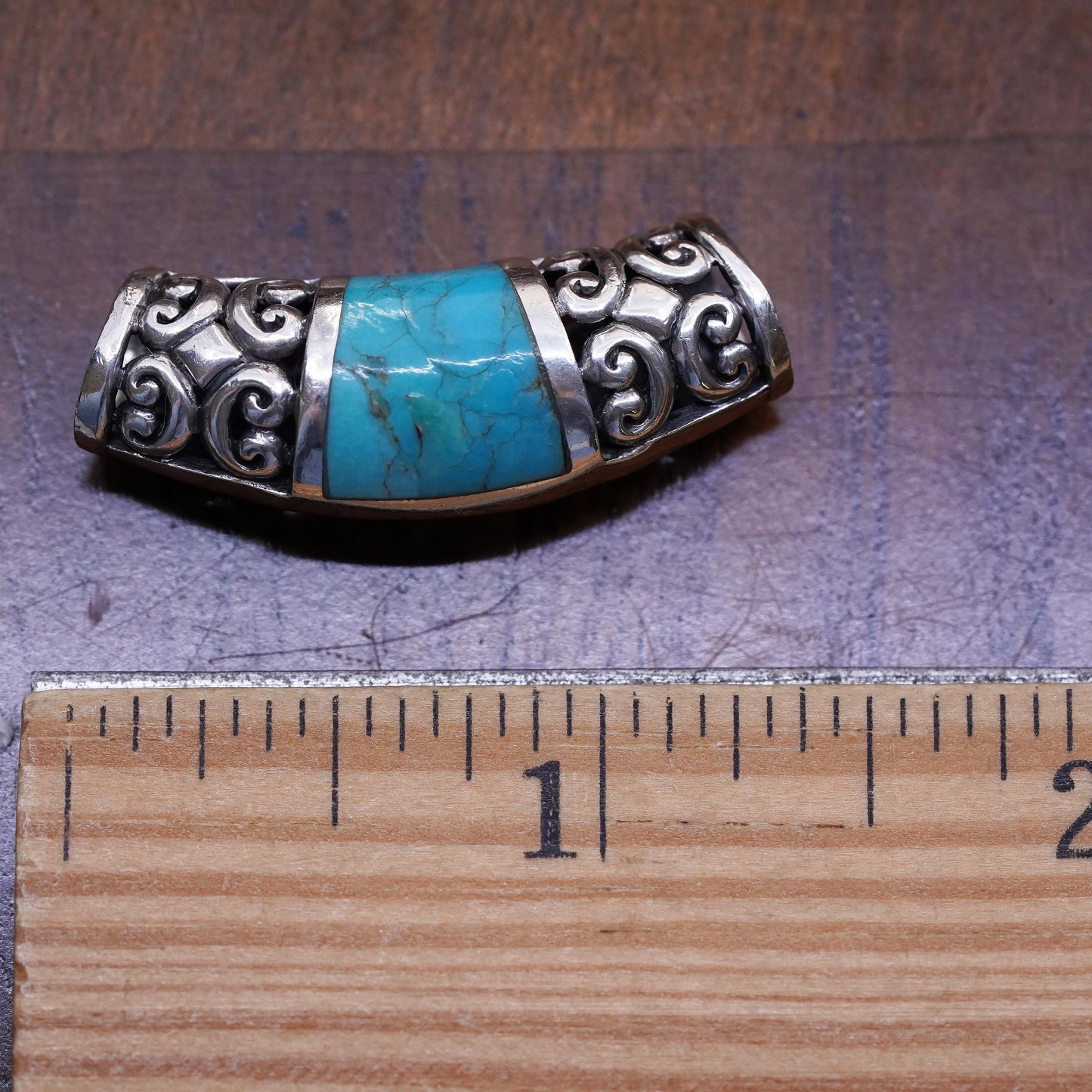 Vintage handmade filigree Sterling 925 silver slide pendant with turquoise