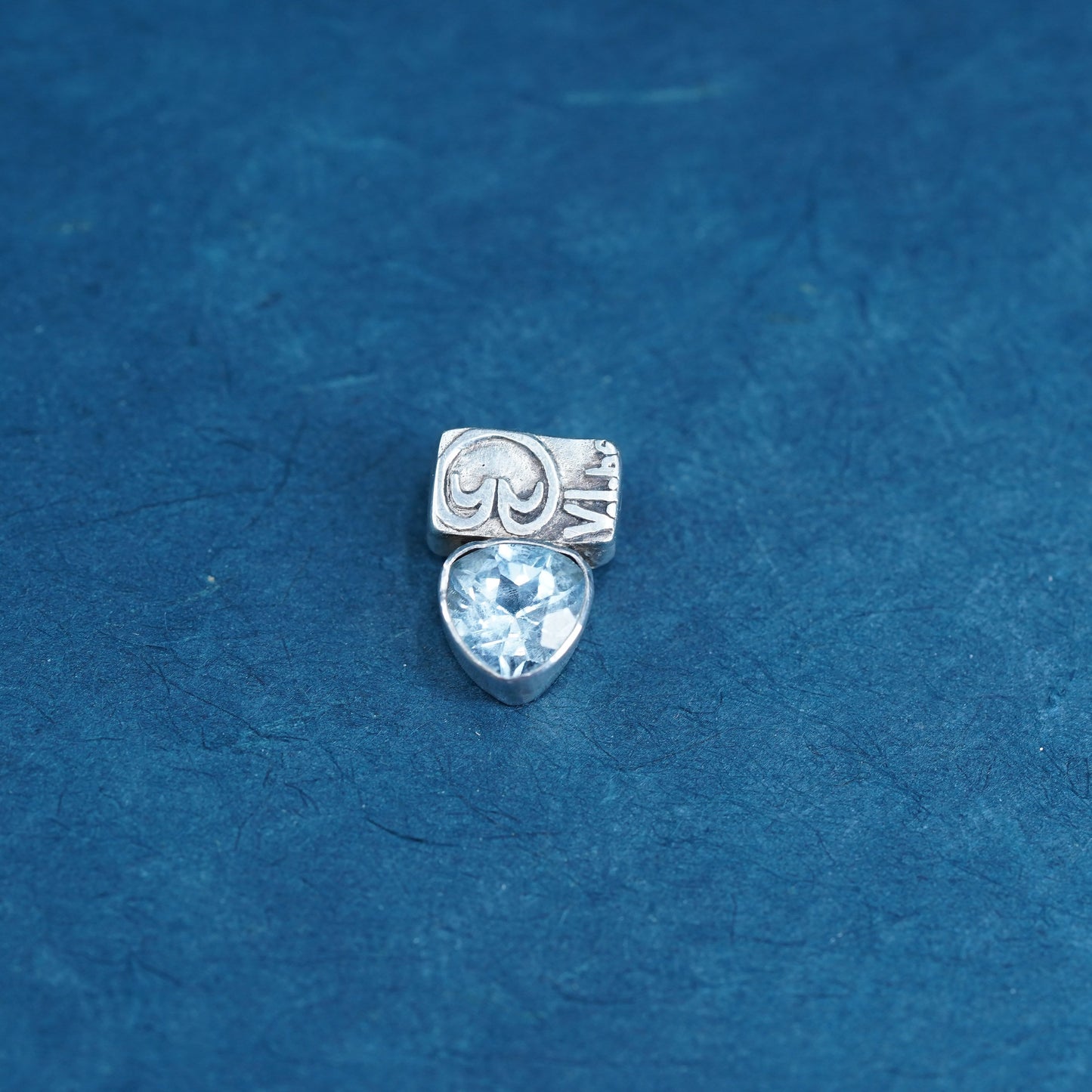 Vintage sterling 925 silver handmade pendant with blue topaz stone