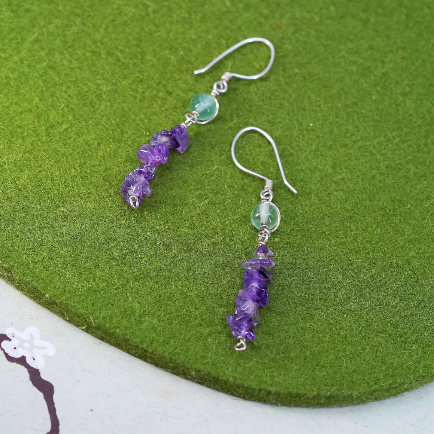 Vintage Sterling 925 silver handmade earrings with amethyst chalcedony nuggets