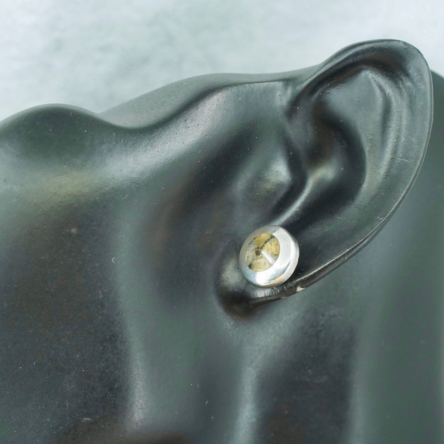 Vintage Sterling 950 silver handmade earrings, studs with rutilated quartz
