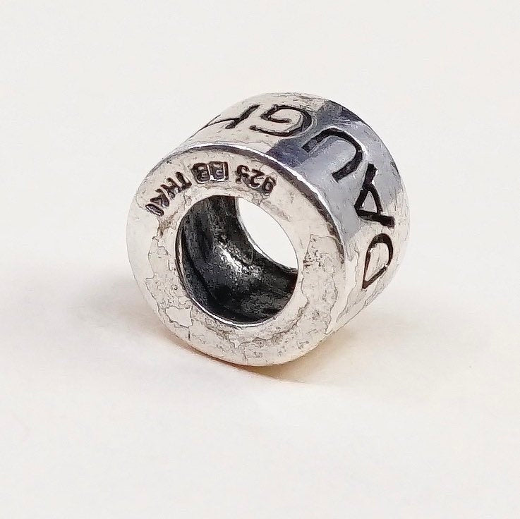 vtg sterling silver handmade pendant, 925 bead charm embossed daughter