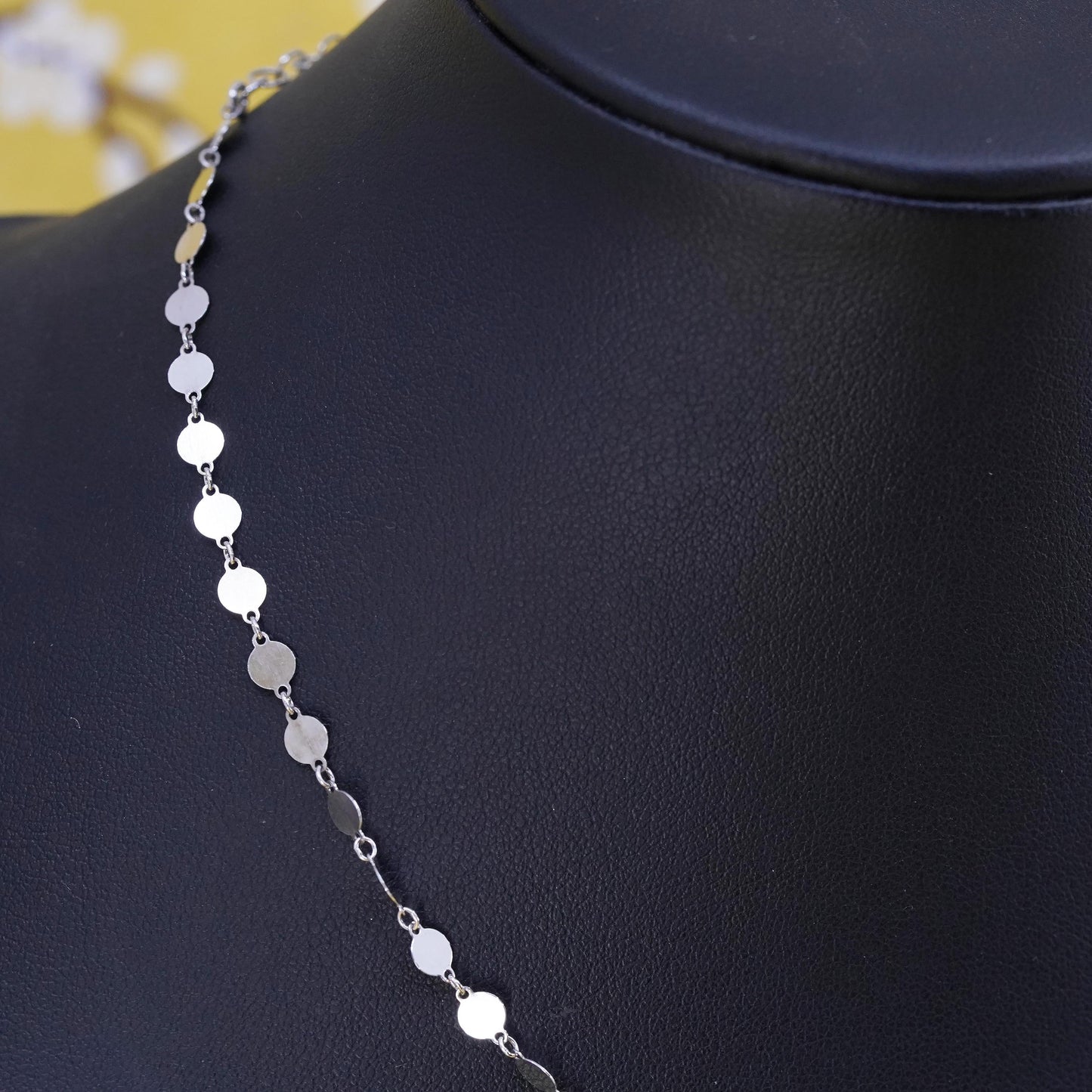 11+3", vintage Sterling silver necklace, 925 flatten circle discs link chain