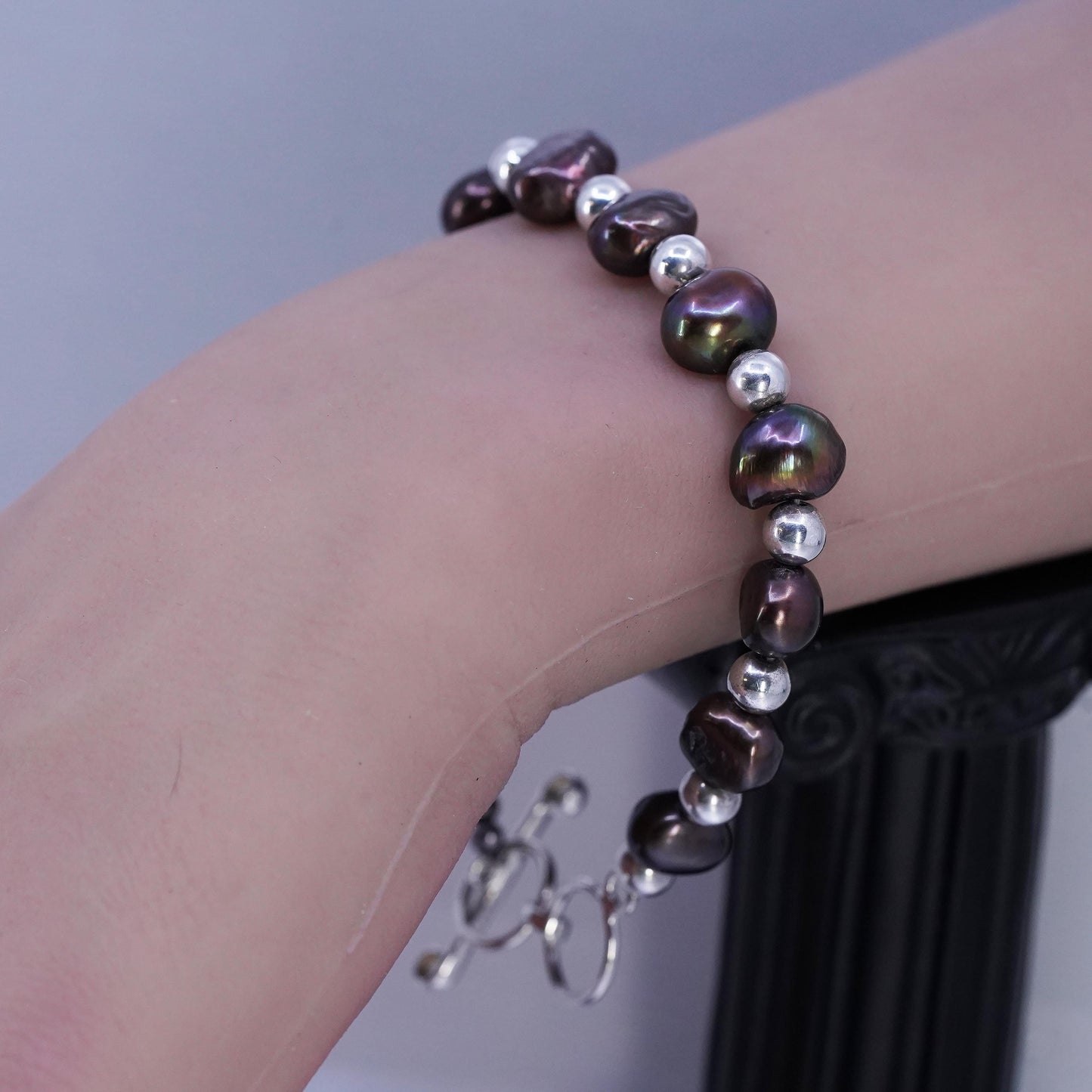 Vintage Silpada B1182 Sterling 925 Silver Peacock Pearl Bracelet Toggle RARE