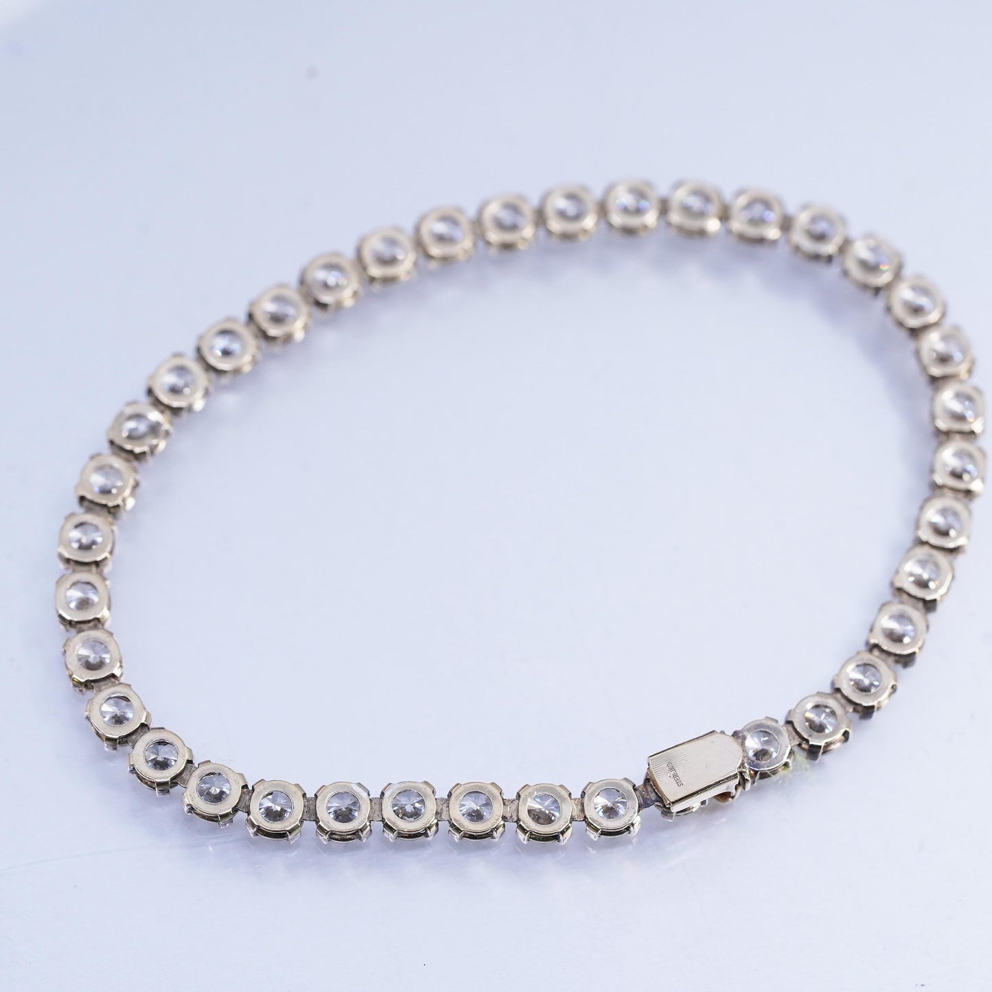 7.25", Vintage gold plated Sterling Silver 925 Tennis Bracelet with cluster cz