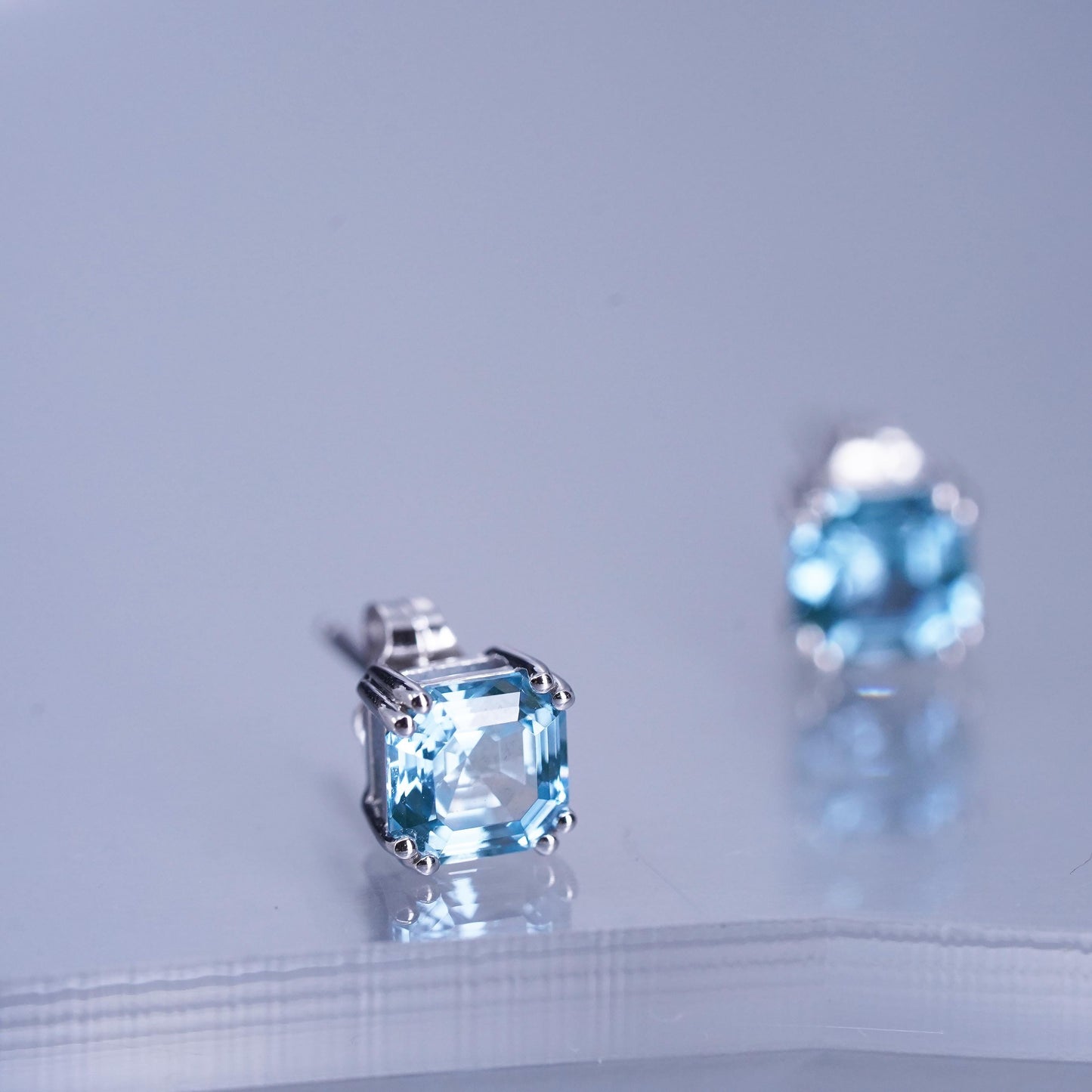 Vintage Sterling 925 silver earrings, studs with square topaz inlay