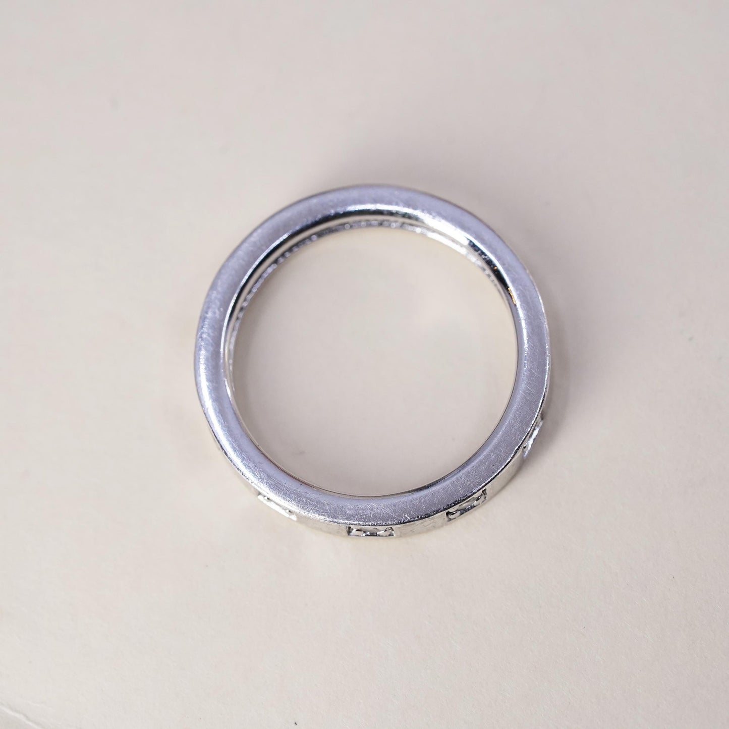 Size 7, vintage Sterling 925 silver stackable ring band with CZ