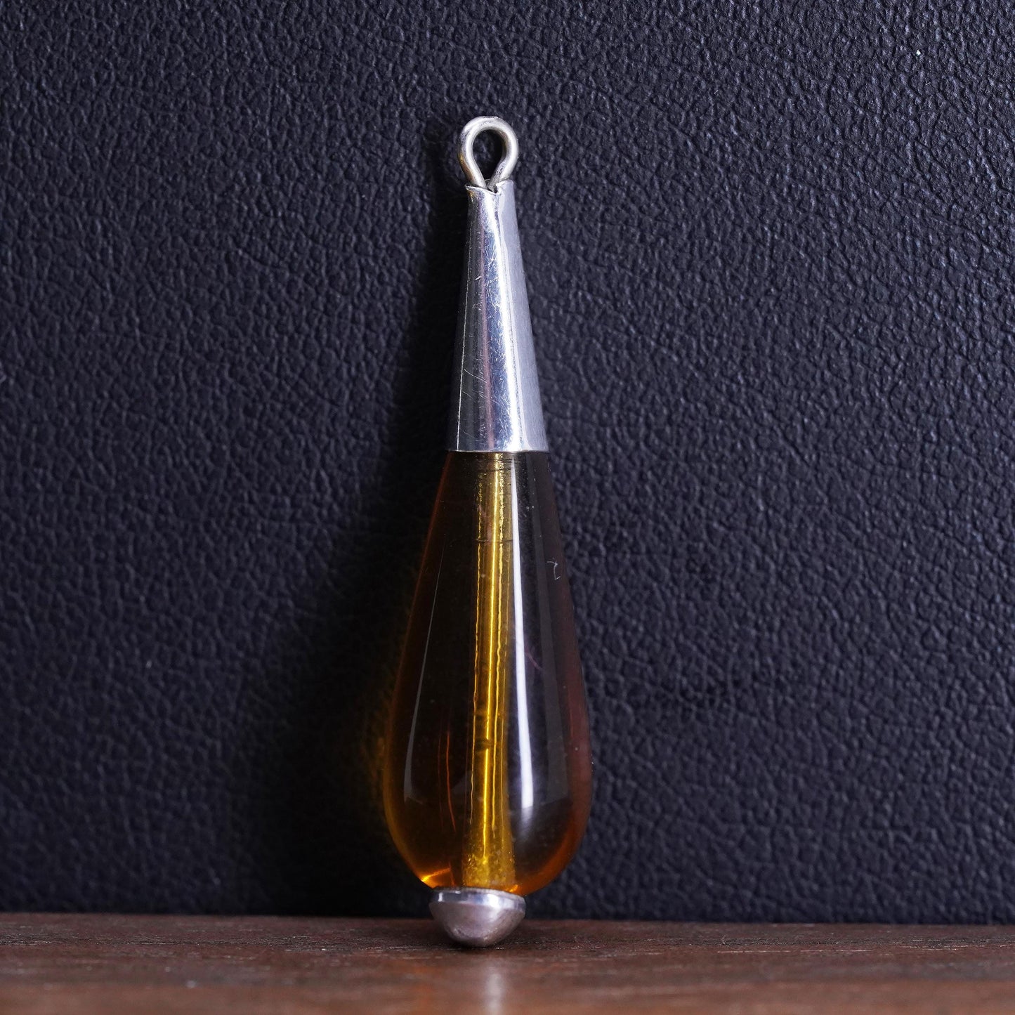 Vintage Sterling 925 silver handmade teardrop charm pendant with amber