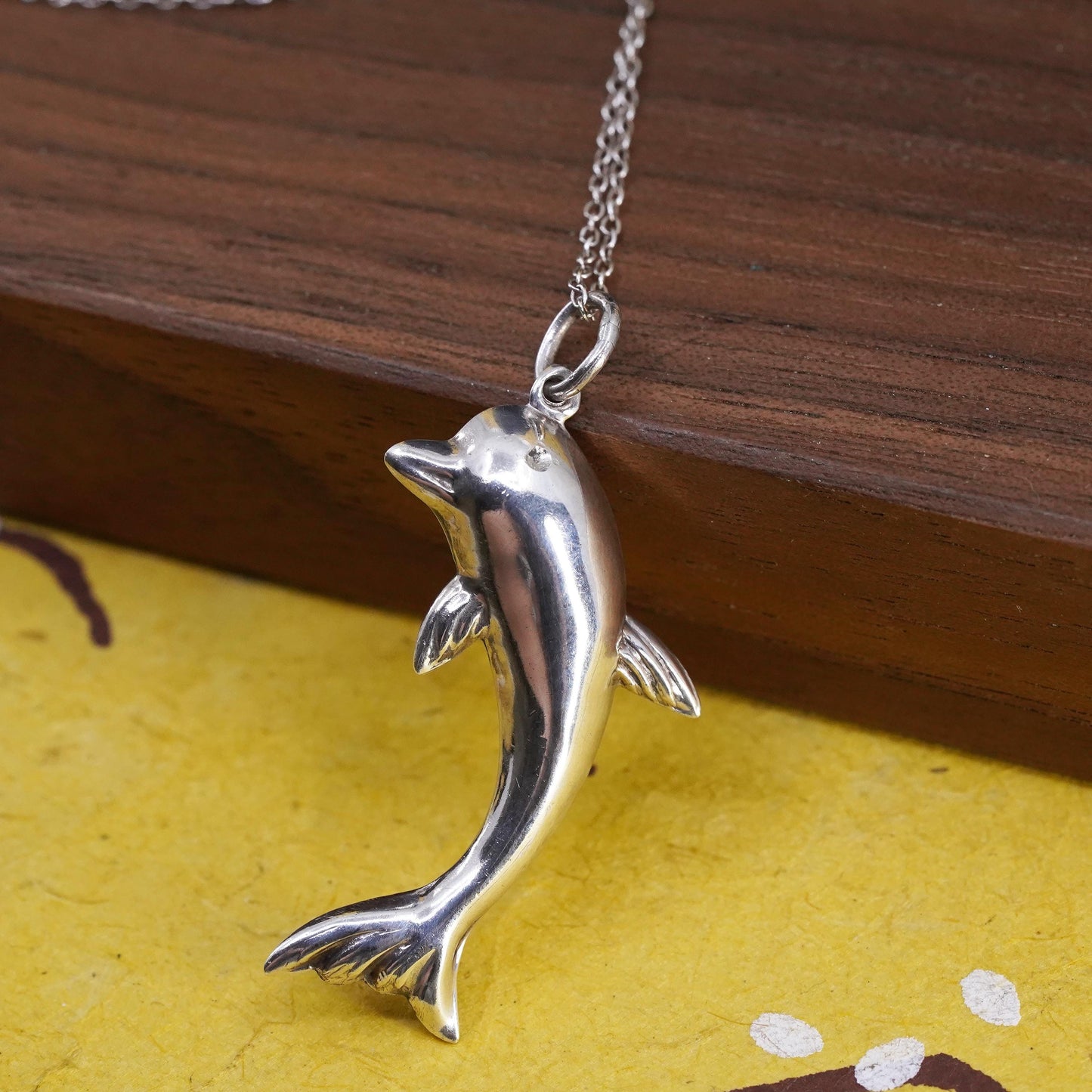 Vintage Sterling silver handmade pendant, 925 dolphin charm
