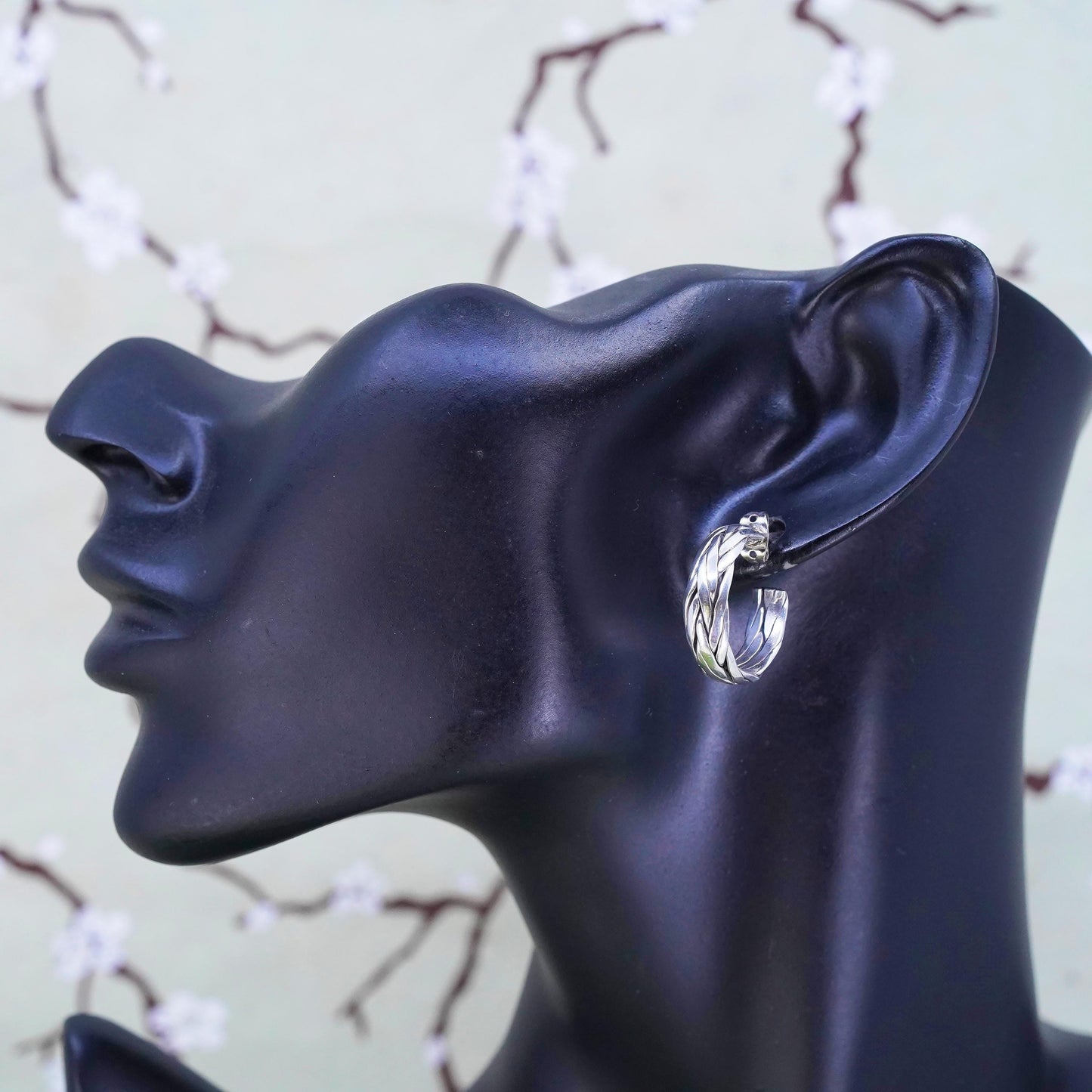 0.75”, Vintage sterling silver handmade earrings, 925 cable Huggie hoops