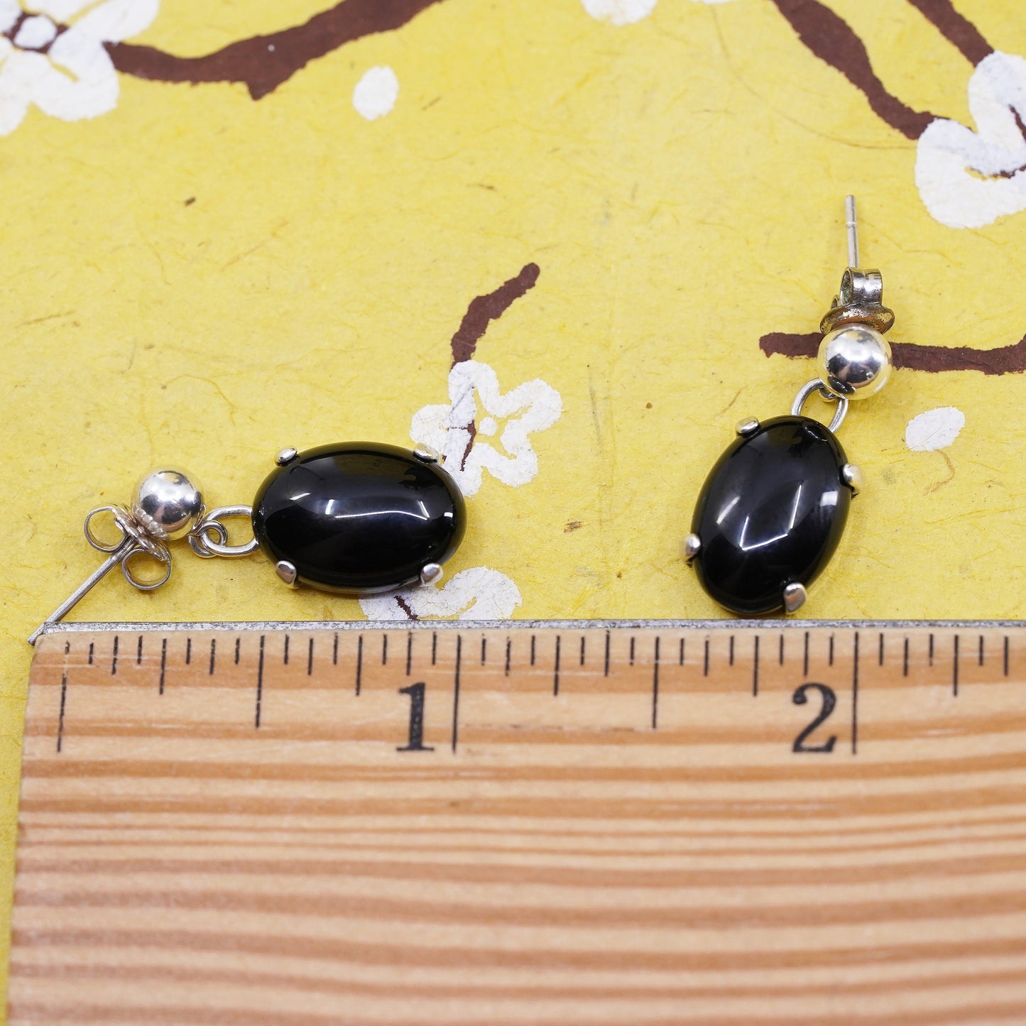 Vintage Sterling 925 silver handmade earrings with oval onyx dangles