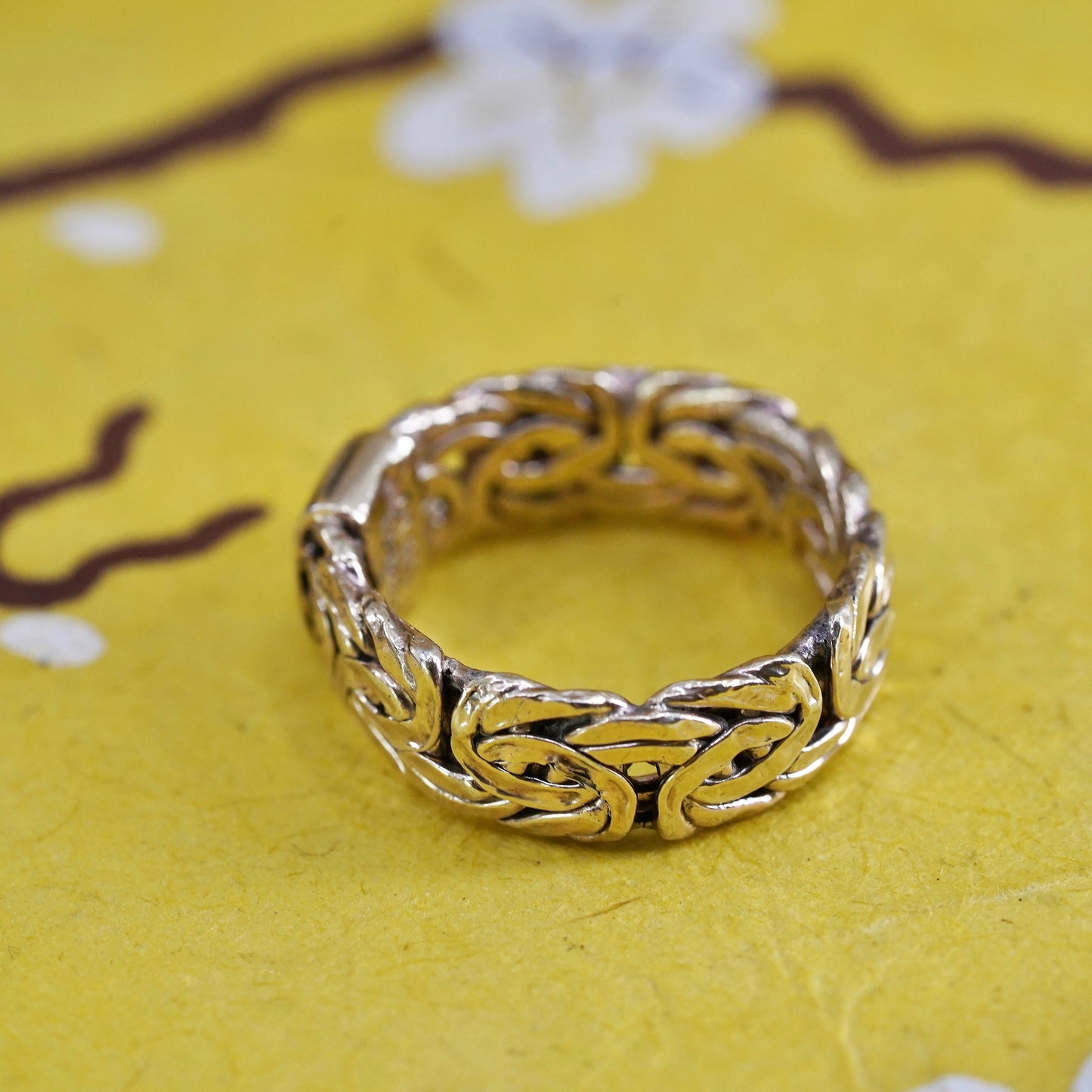 Size 7, Turkey vermeil gold Sterling silver ring, 925 birdcage Byzantine band