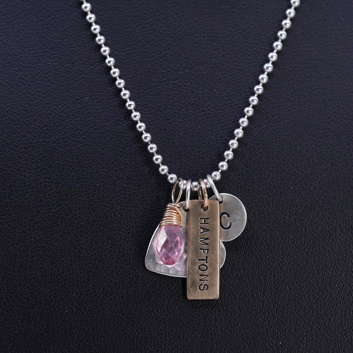 18" Jennywear Jewelry Sterling 925 silver necklace Hampton C tag charms crystal