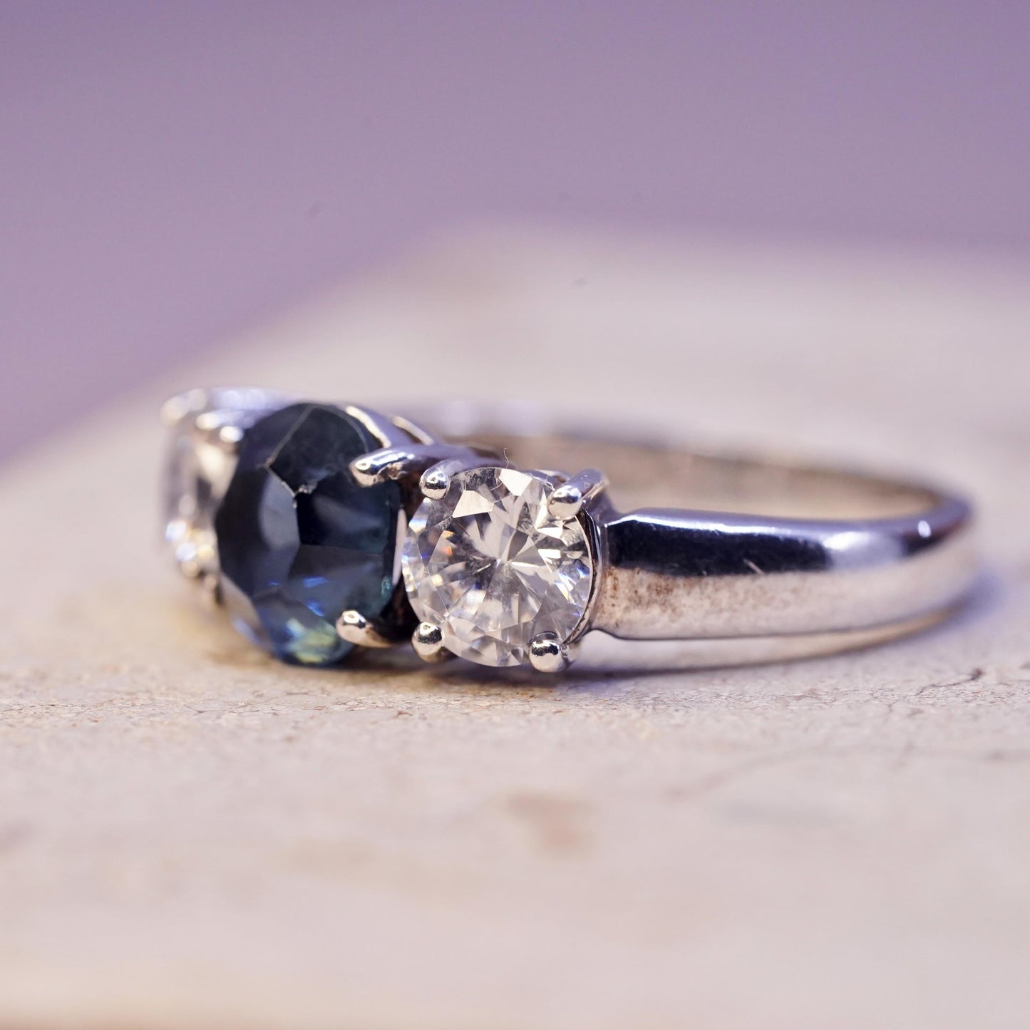 Size 9.25, vintage sterling 925 silver handmade ring with blue topaz