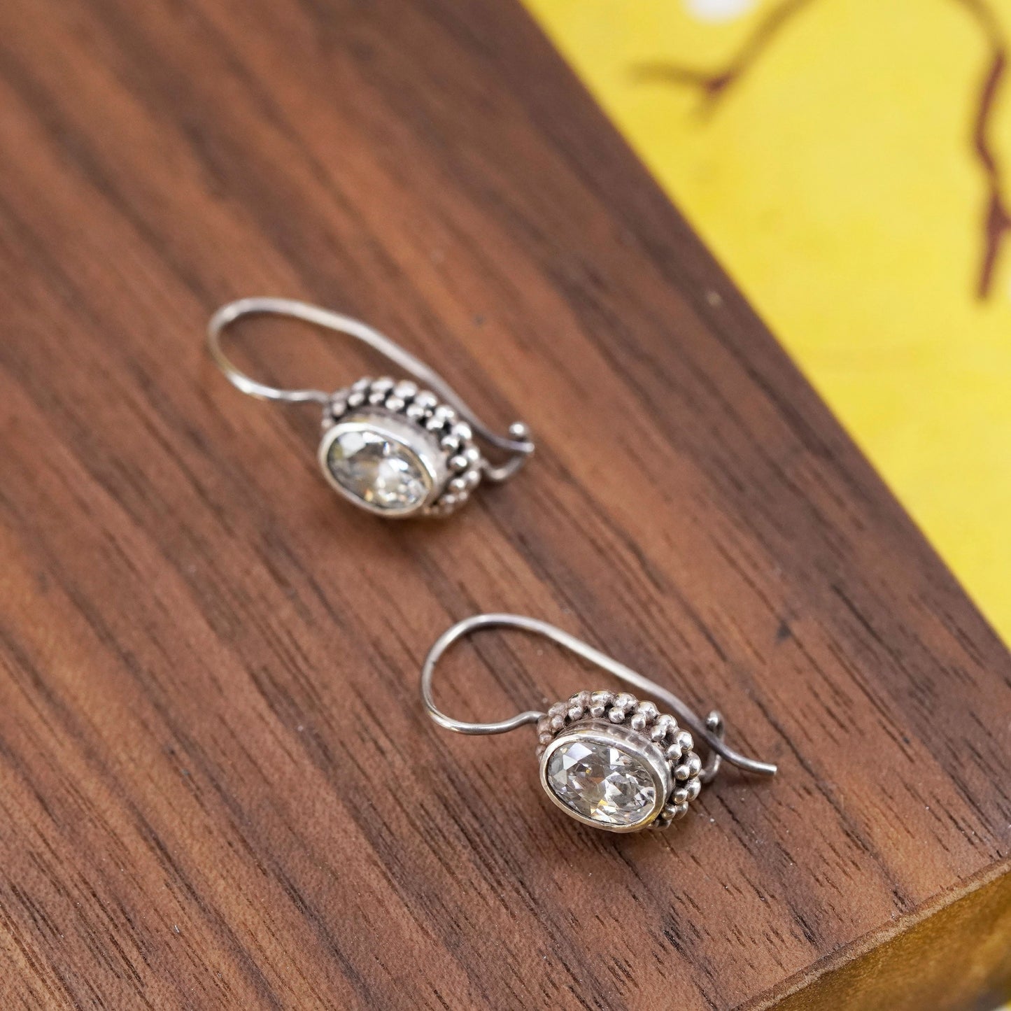 Vintage Sterling silver 925 handmade earrings with oval cut CZ