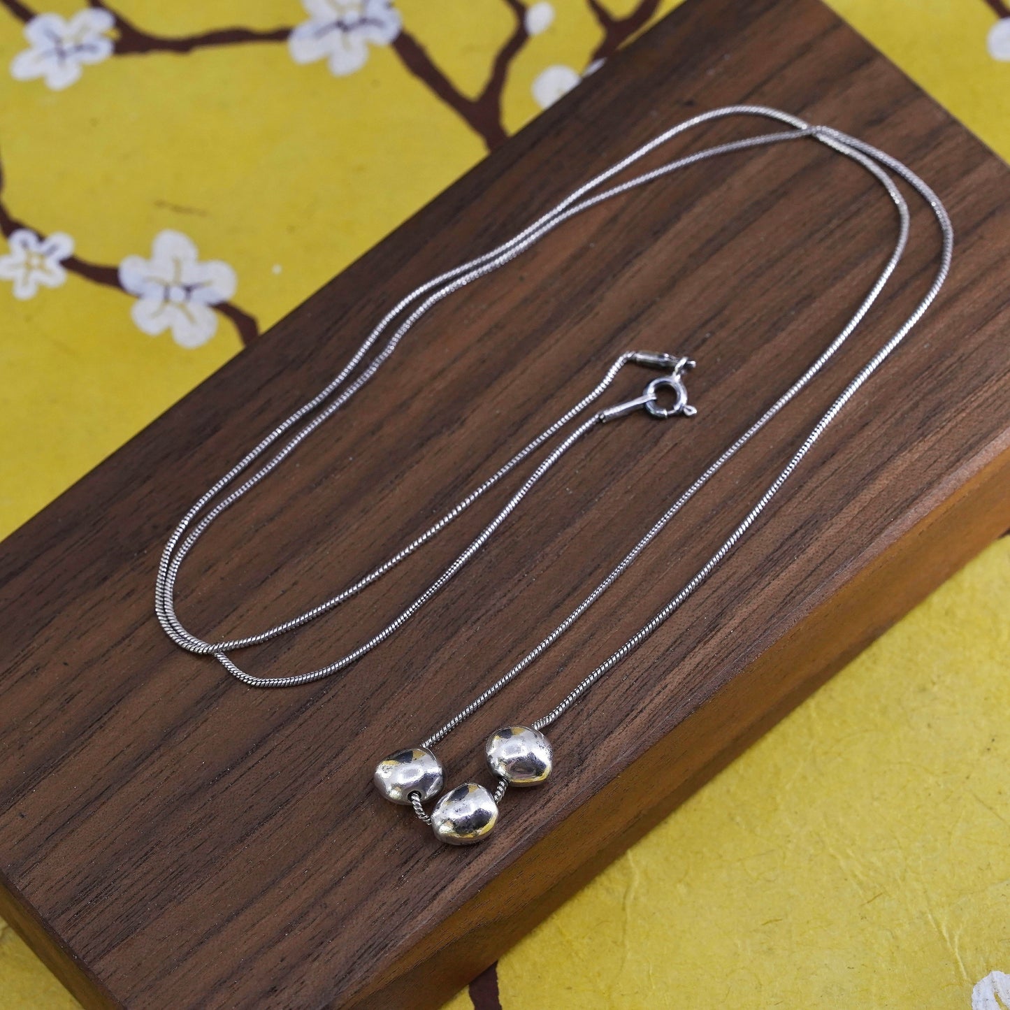 23”, Necklace, Sterling 925 Silver Multi snake Chain Necklace nugget pendants