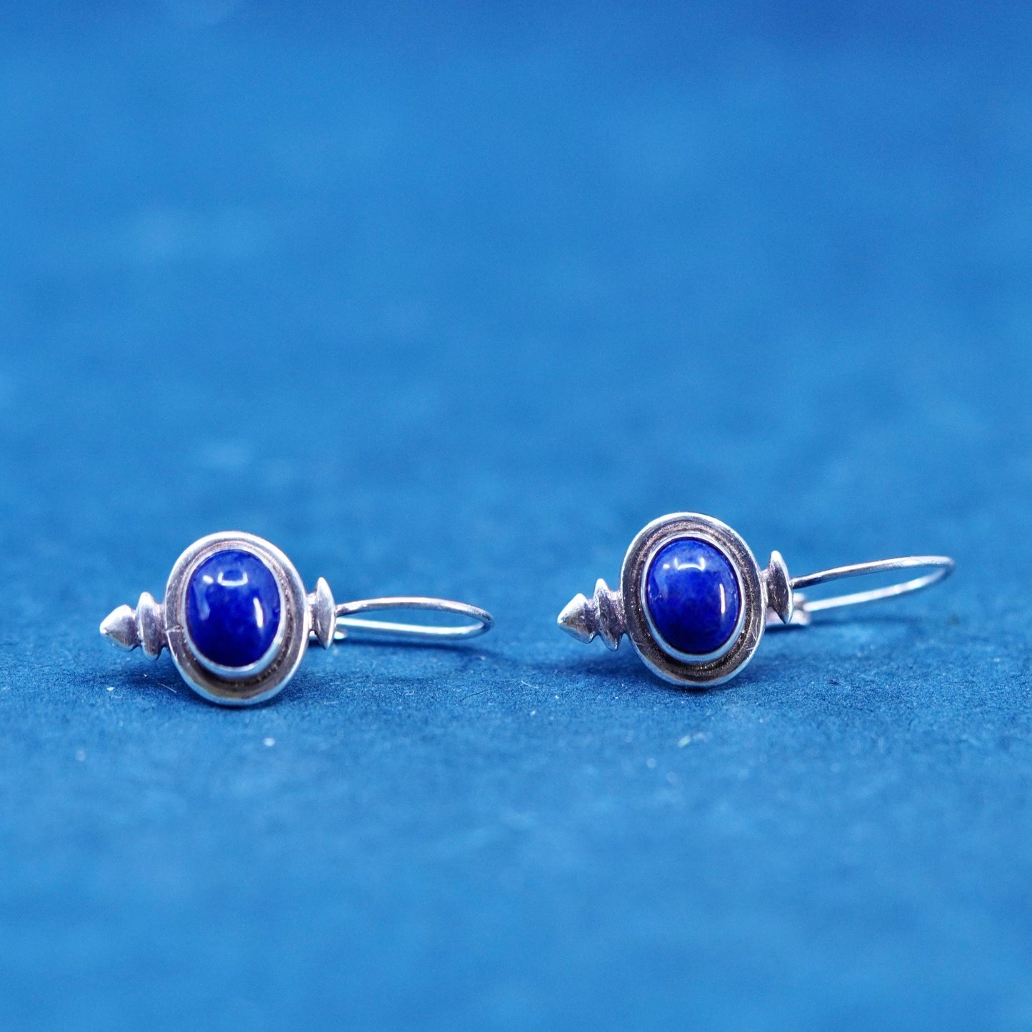Vintage Sterling 925 silver handmade earrings with oval lapis lazuli