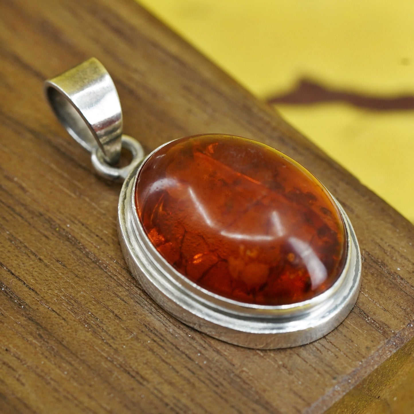Vintage Mexico Sterling silver 925 handmade pendant with amber