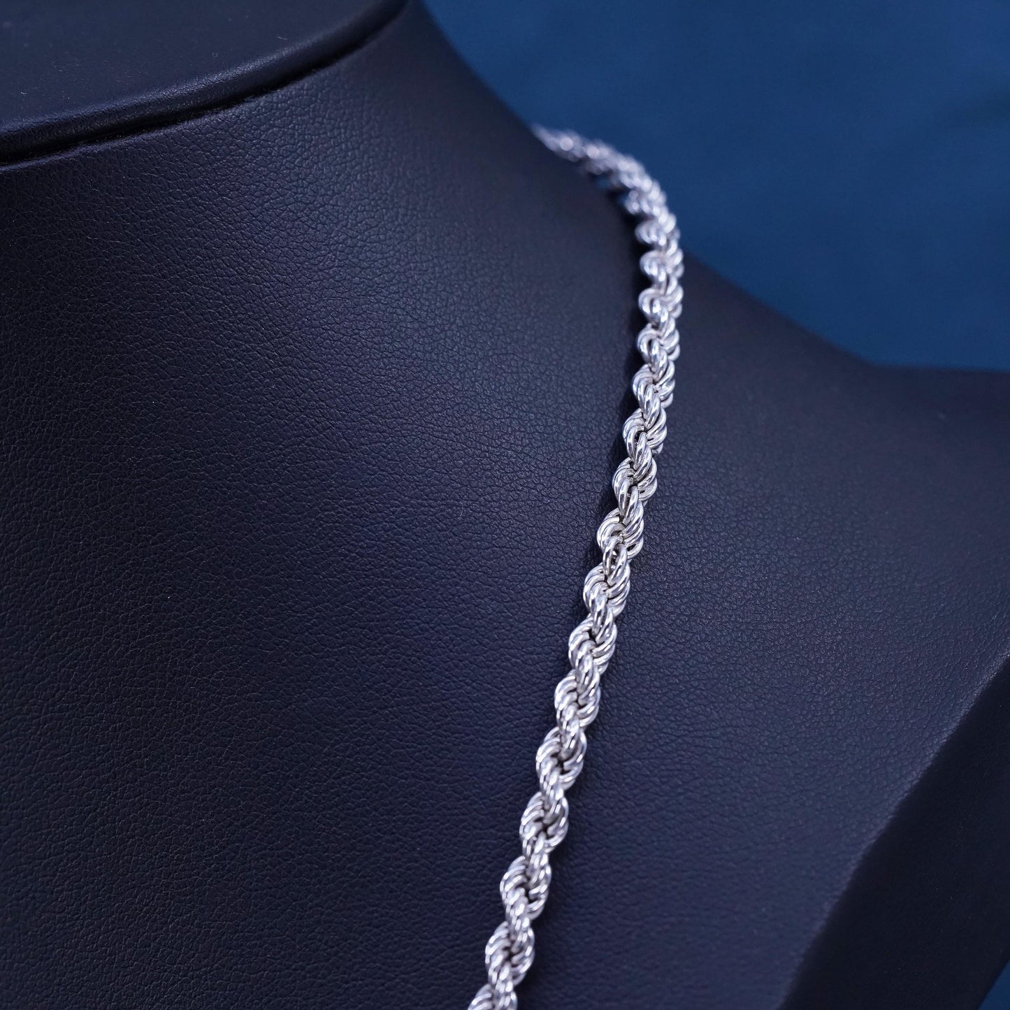 25”, 4mm, vintage Italian sterling silver necklace, 925 diamond rope chain