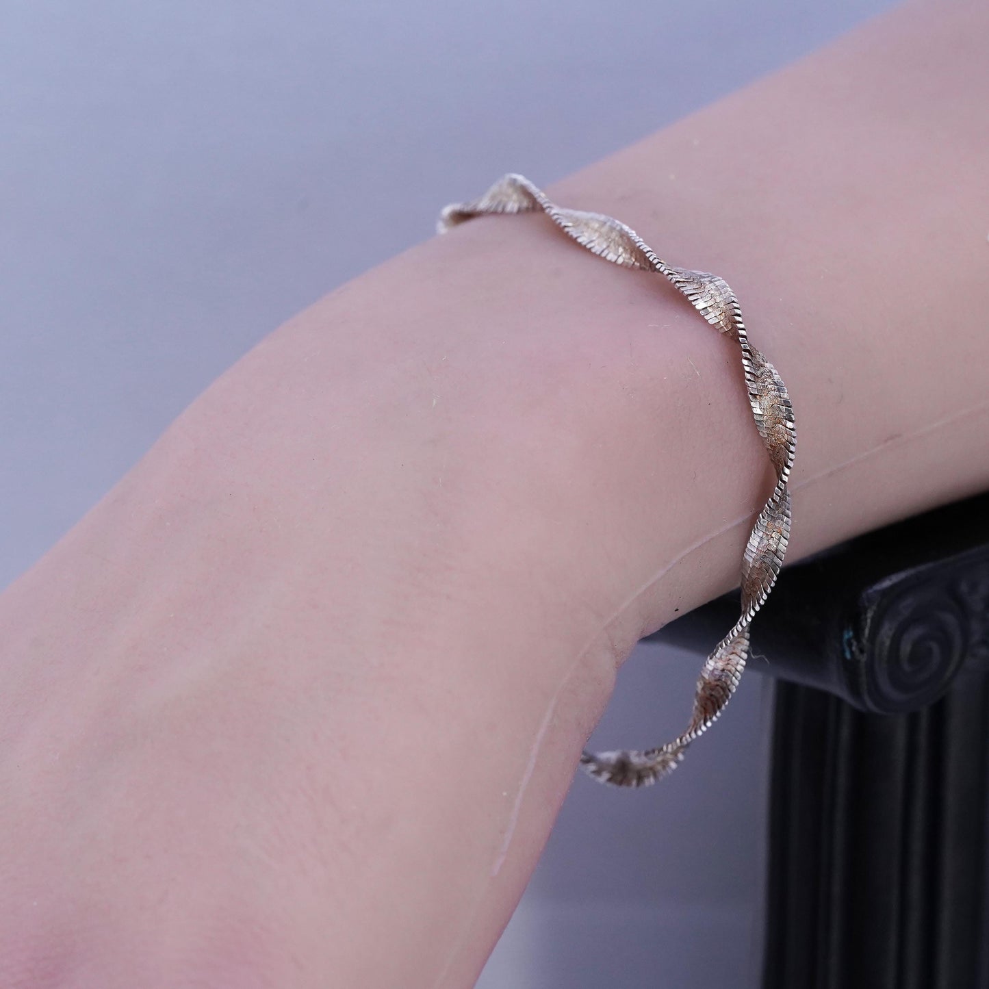 6.75", Italian gold Sterling 925 silver bracelet, twisted herringbone chain